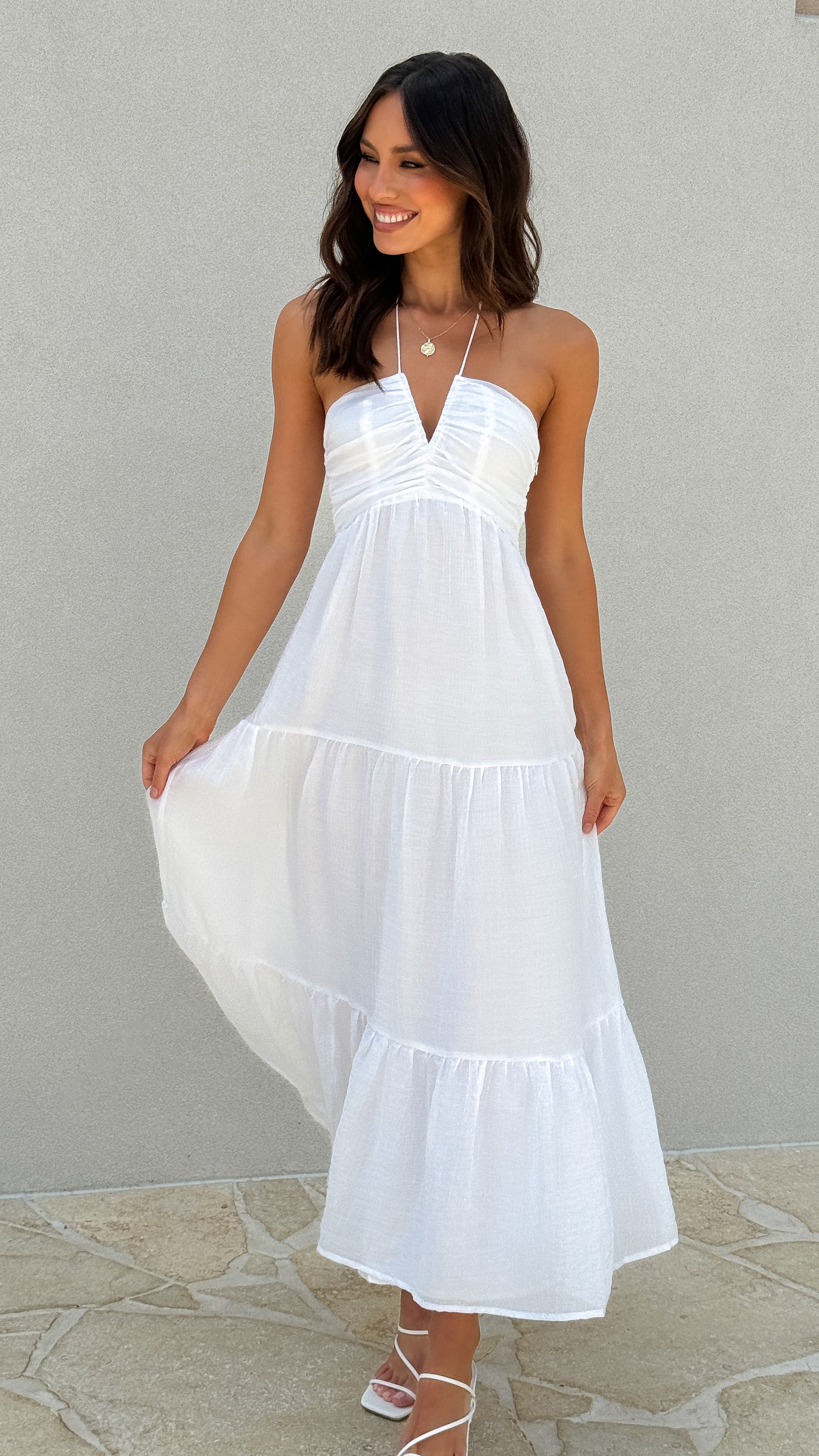 Taffeta Maxi Dress - White - Billy J