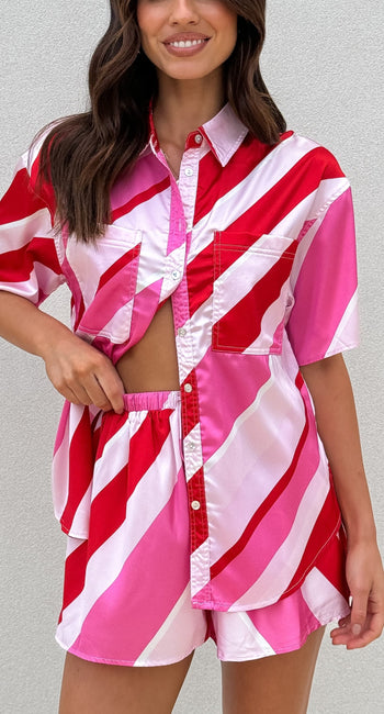 Daishiro Button Up Shirt - Red/Pink Stripe