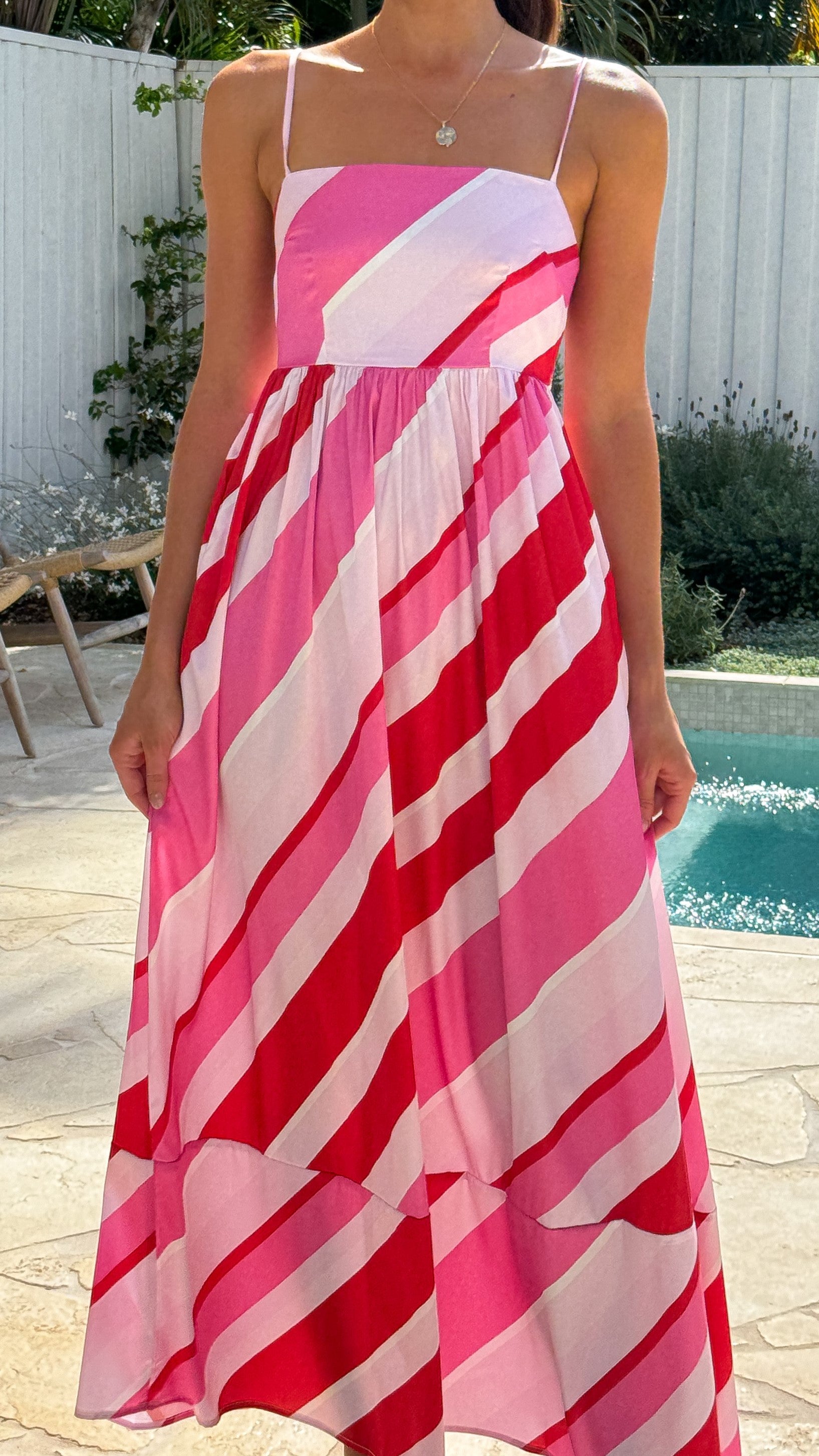 Nadie Maxi Dress - Red/Pink Stripe - Billy J