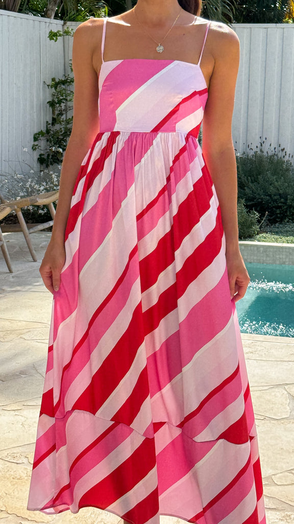 Nadie Maxi Dress - Red/Pink Stripe - Billy J