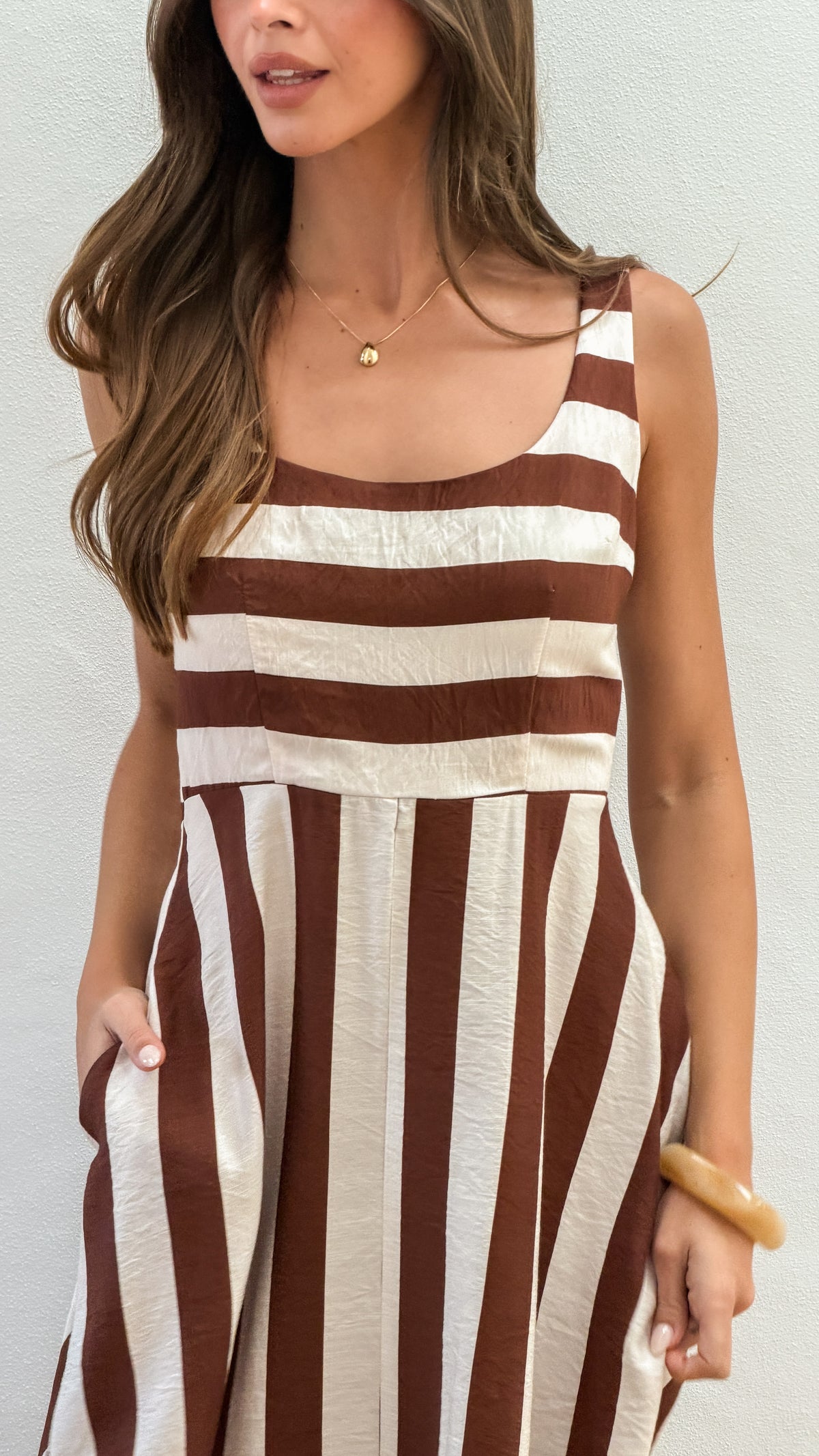 Kelani Midi Dress - Brown Stripe - Billy J