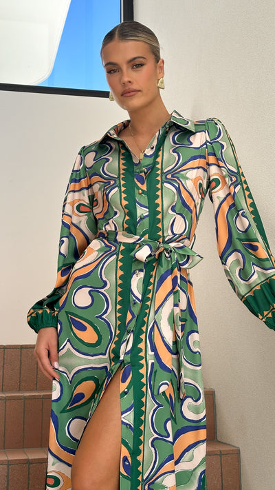 Load image into Gallery viewer, Uma Maxi Dress - Green Print - Billy J
