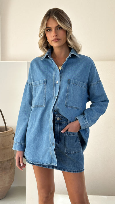 Load image into Gallery viewer, Blake Denim Shirt - Light Mid Denim - Billy J
