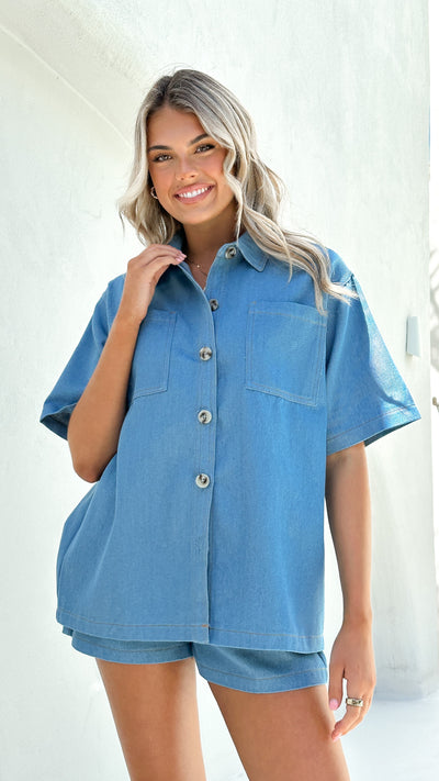 Load image into Gallery viewer, Olivia Shirt and Shorts Set - Blue
