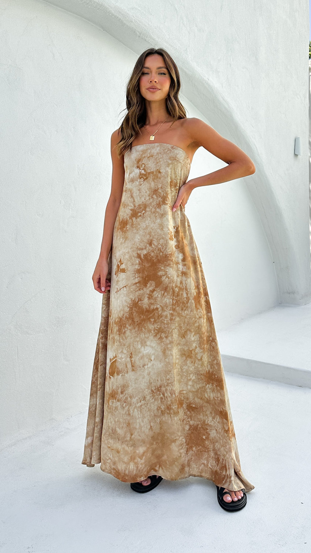 Connie Maxi Dress - Brown Tie Dye - Billy J