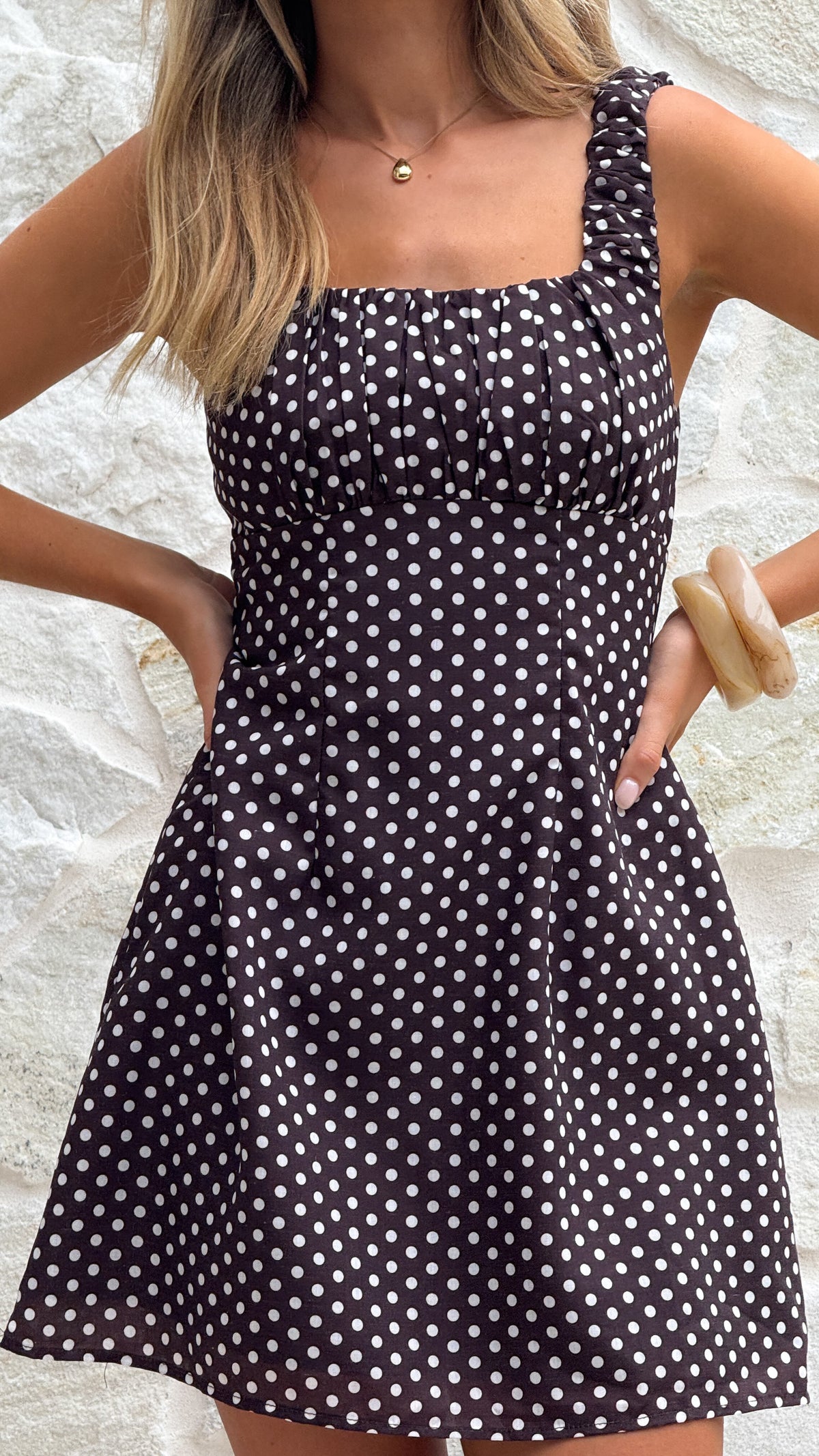 Adley Mini Dress - Brown Polka - Billy J