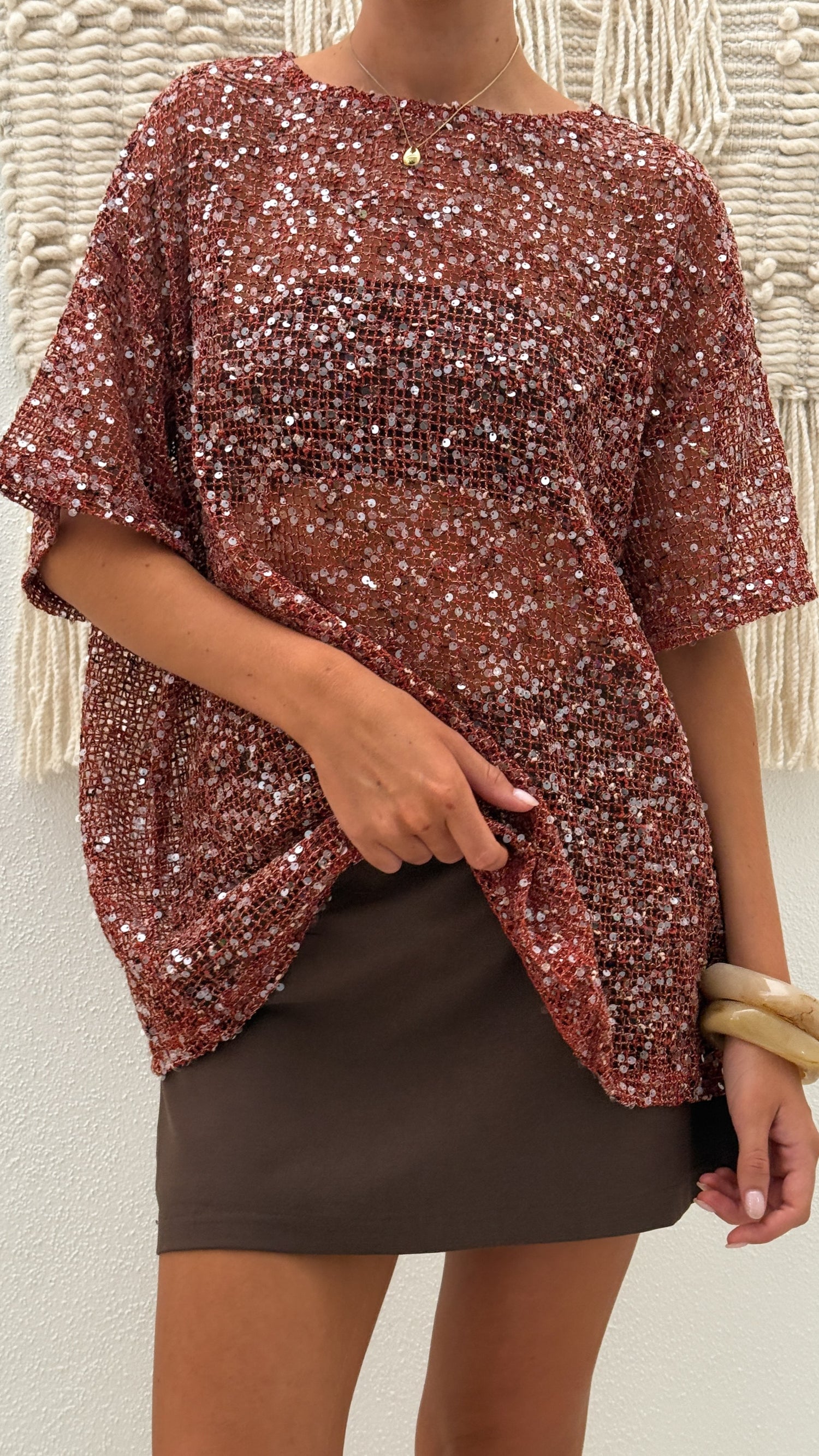 Zinnia Oversized Sequins Tee - Rust - Billy J