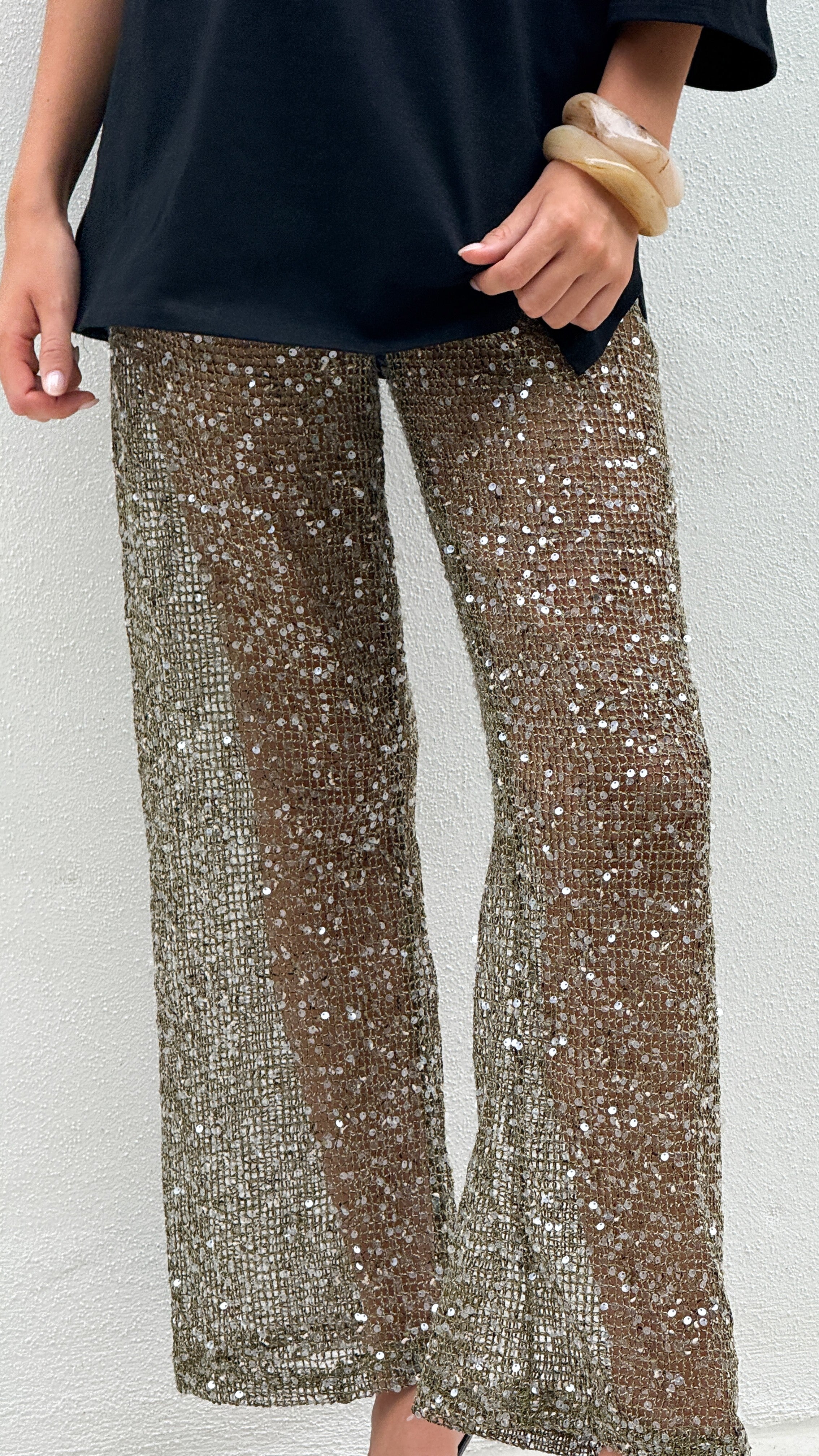 Zinnia Sequins Pant - Khaki - Billy J