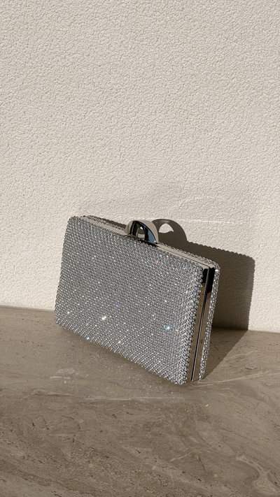 Load image into Gallery viewer, Mariah Diamante Structured Clutch - Silver
