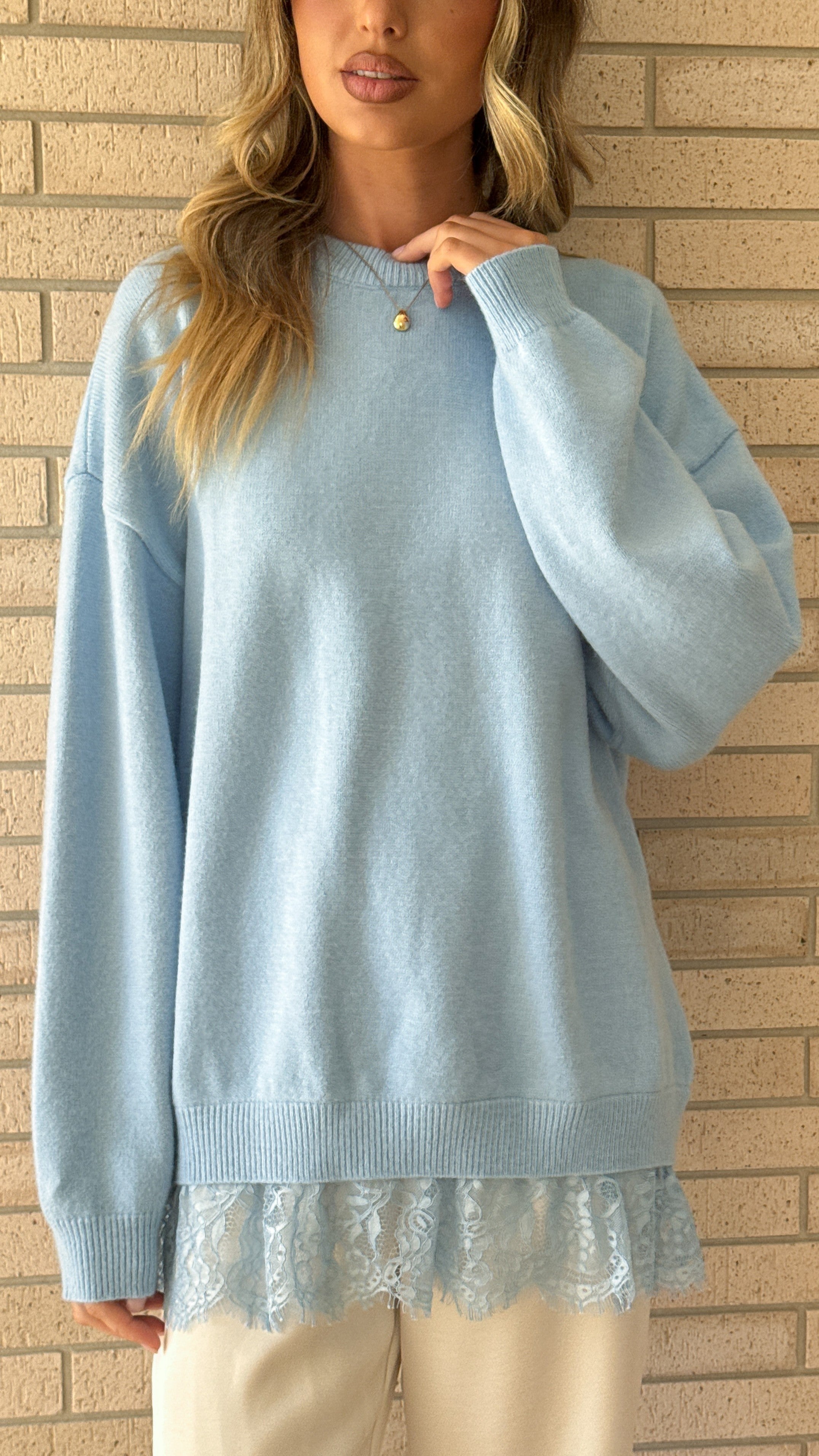 Stevie Lace Trim Sweater - Blue - Billy J