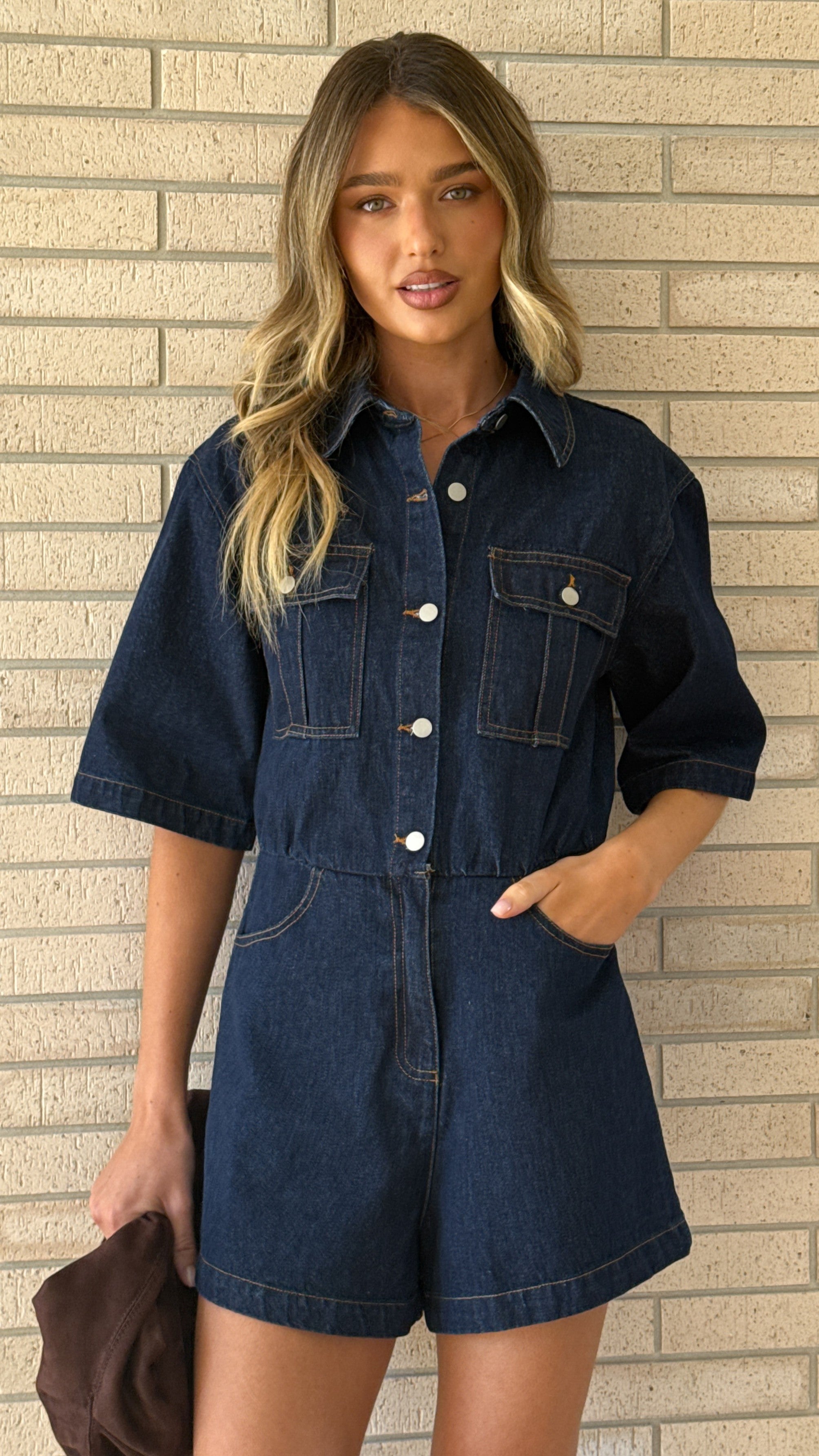 Rayla Denim Playsuit - Dark Blue - Billy J