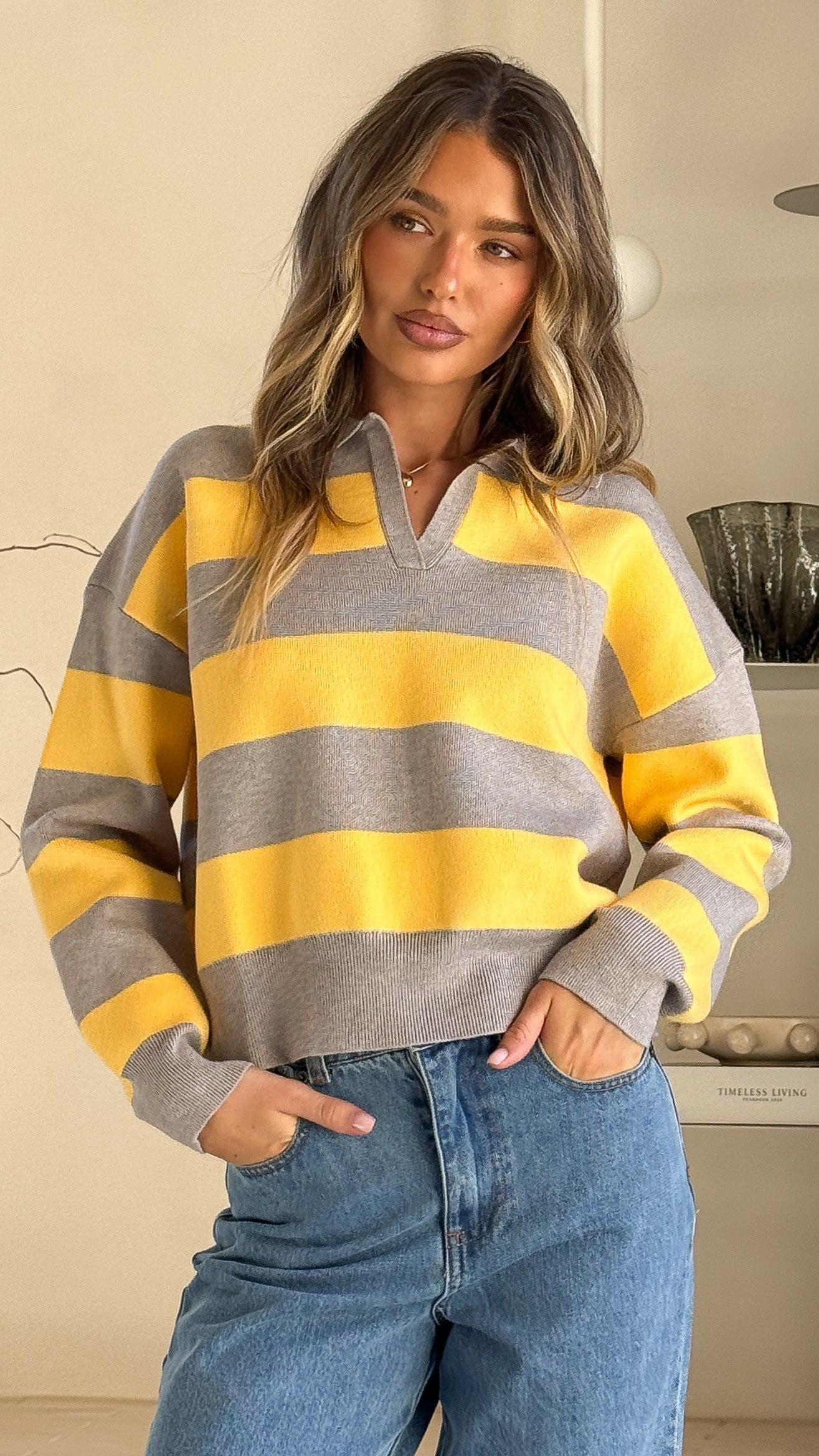 Kodi Sweater - Yellow/Grey Stripe - Billy J