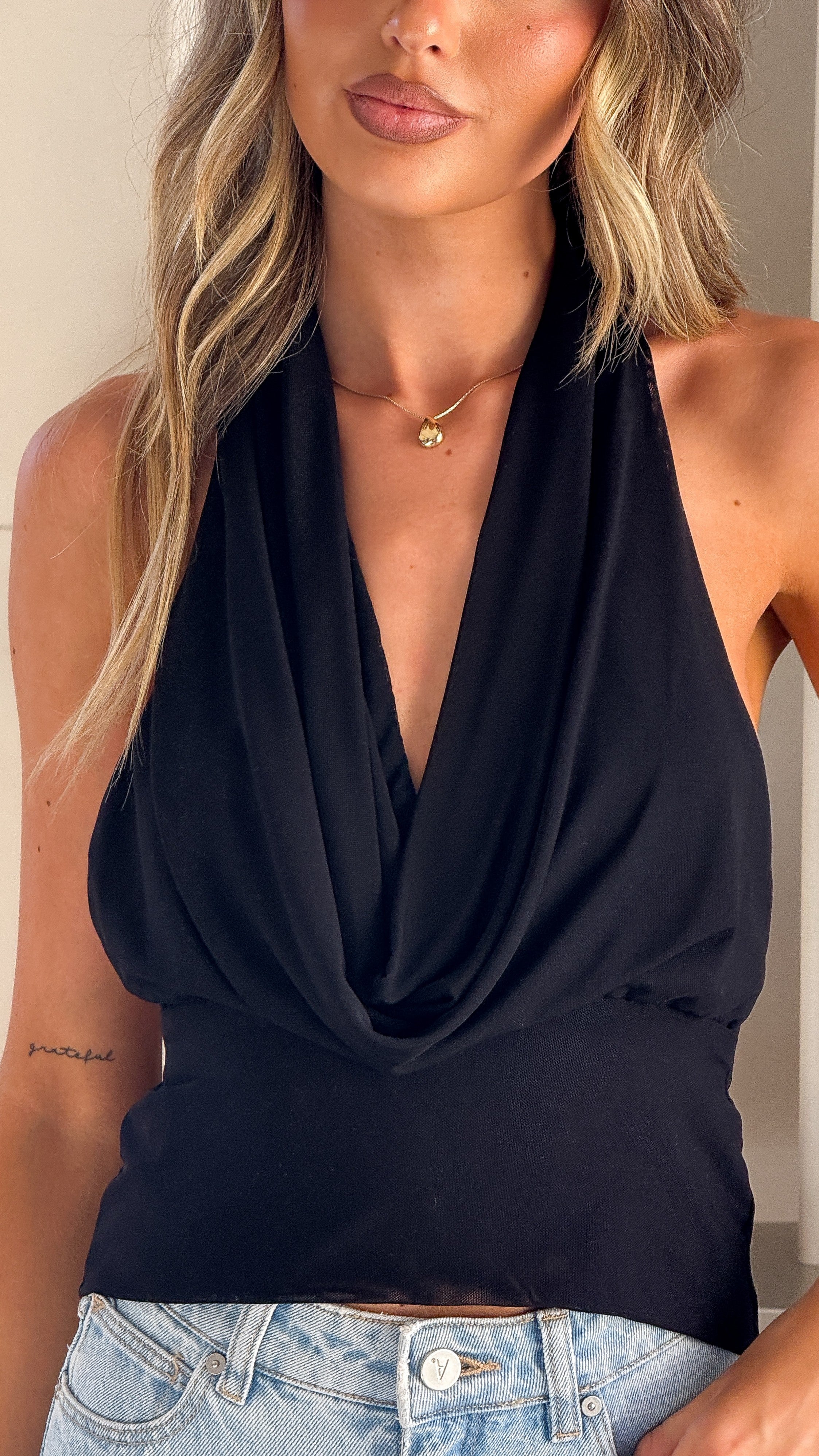 Coralie Cowl Neck Top - Black - Billy J