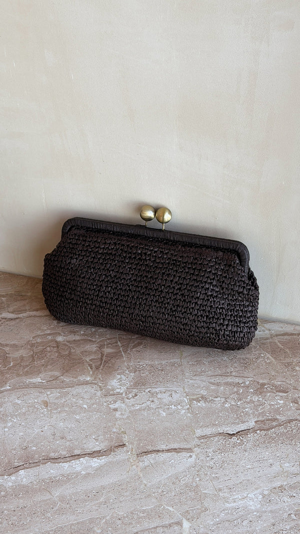 Clip Top Elongated Clutch - Chocolate - Billy J