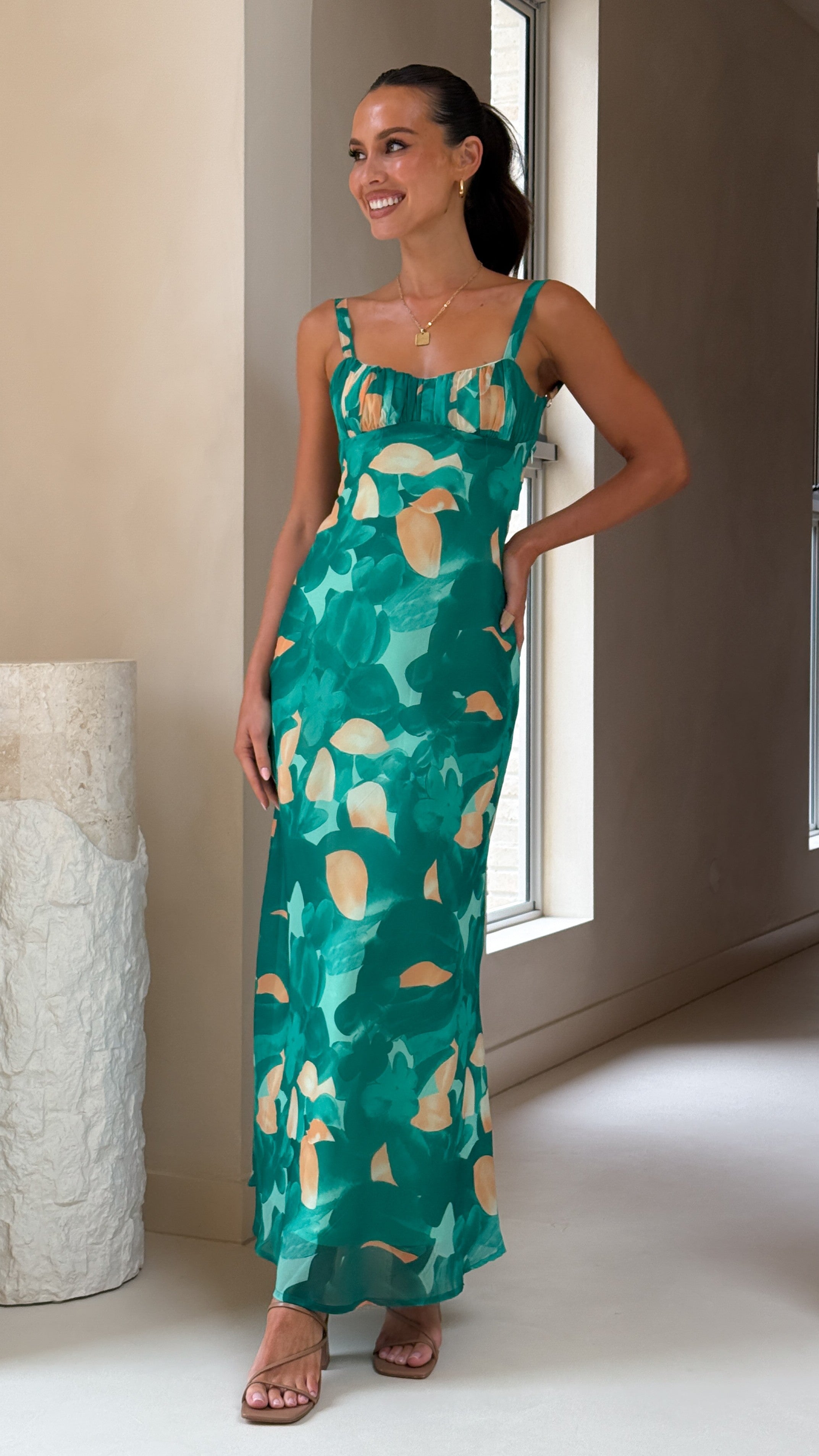 Margo Midi Dress - Green Print - Billy J