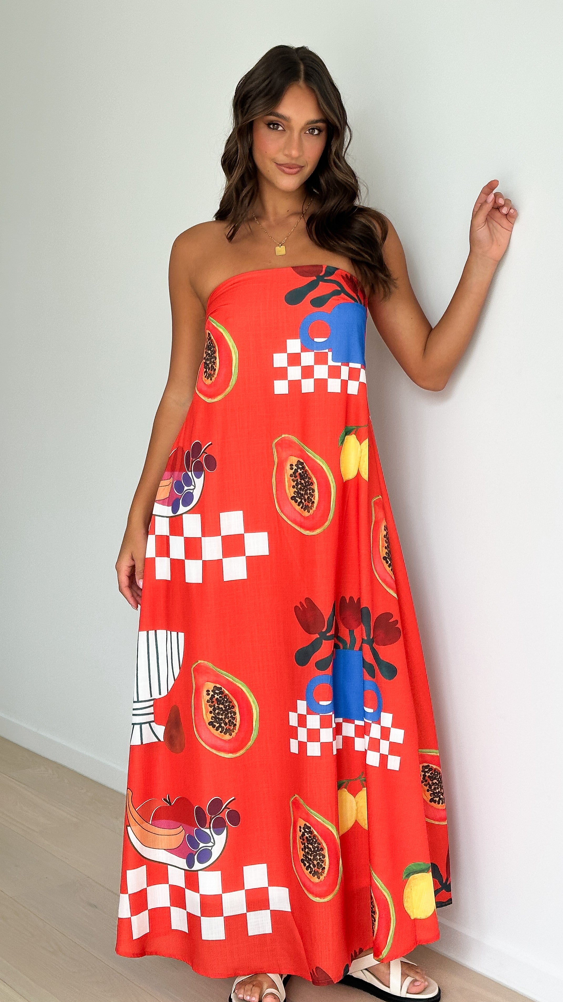 Connie Maxi Dress - Red Papaya Print