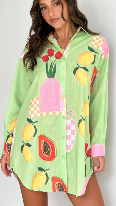 Load image into Gallery viewer, Piper Shirt Dress - Green Vase Print
