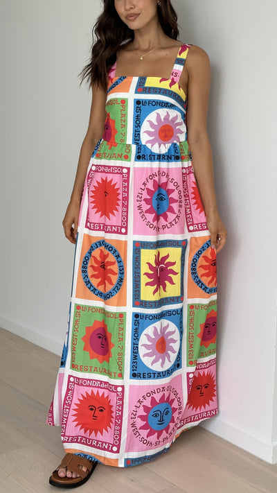 Load image into Gallery viewer, Amira Maxi Dress - Multi Colour Sun Print
