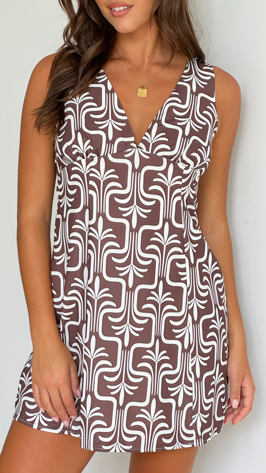 Sienna Mini Dress - Brown Lotus Print