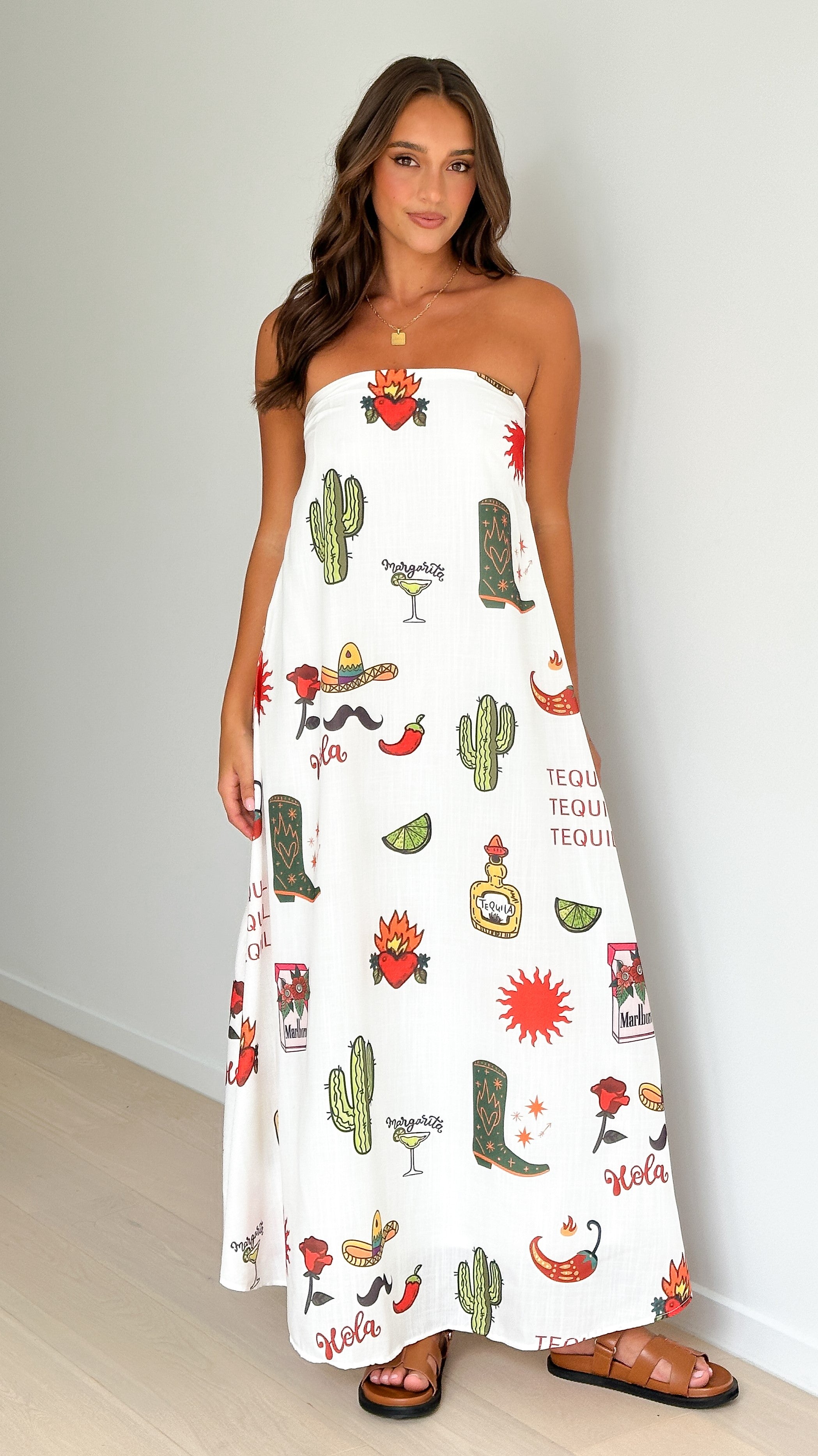 Connie Maxi Dress - White Cactus Print