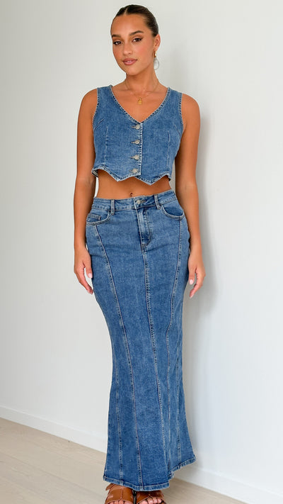 Load image into Gallery viewer, Penelope Denim Maxi Skirt - Mid Wash
