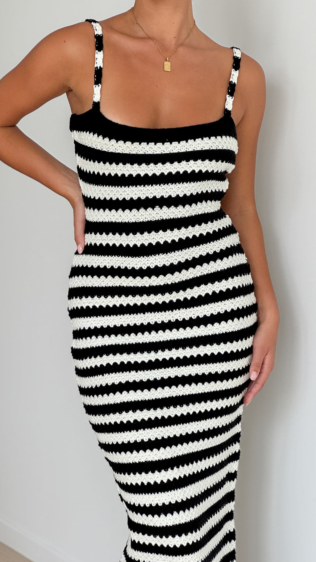 Kahnay Maxi Dress - Black / White Stripe