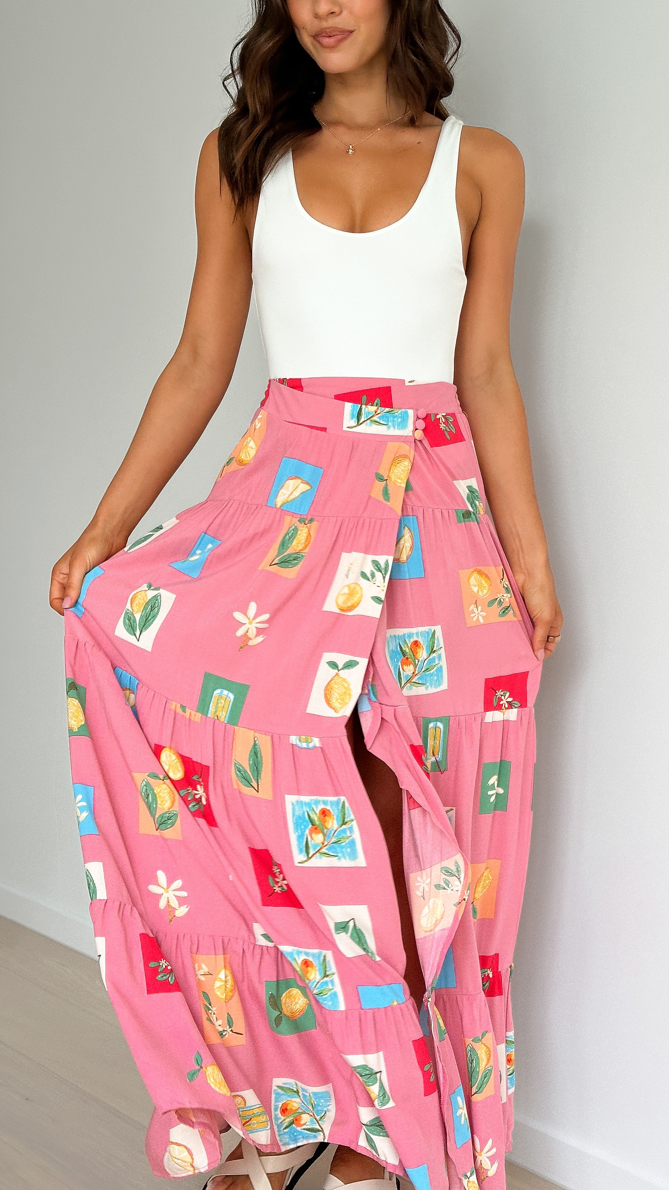 Fala Maxi Skirt - Pink / Lemon Print - Billy J
