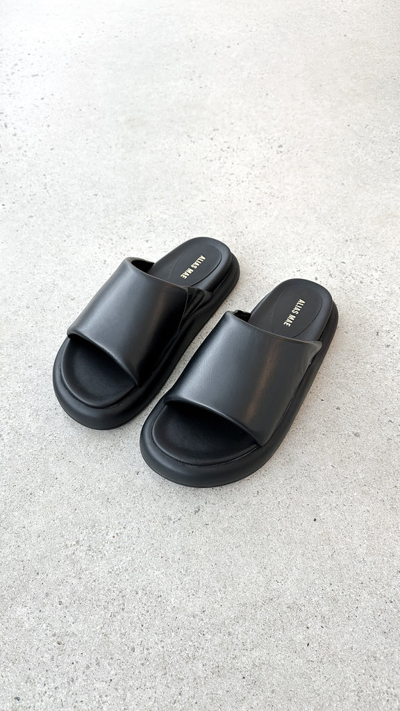 Thea Slide - Black Leather