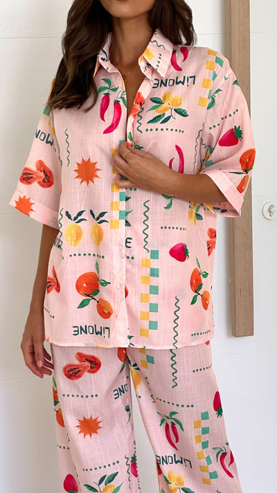 Load image into Gallery viewer, Kourt Button Up Shirt and Pants Set - Peach Limone
