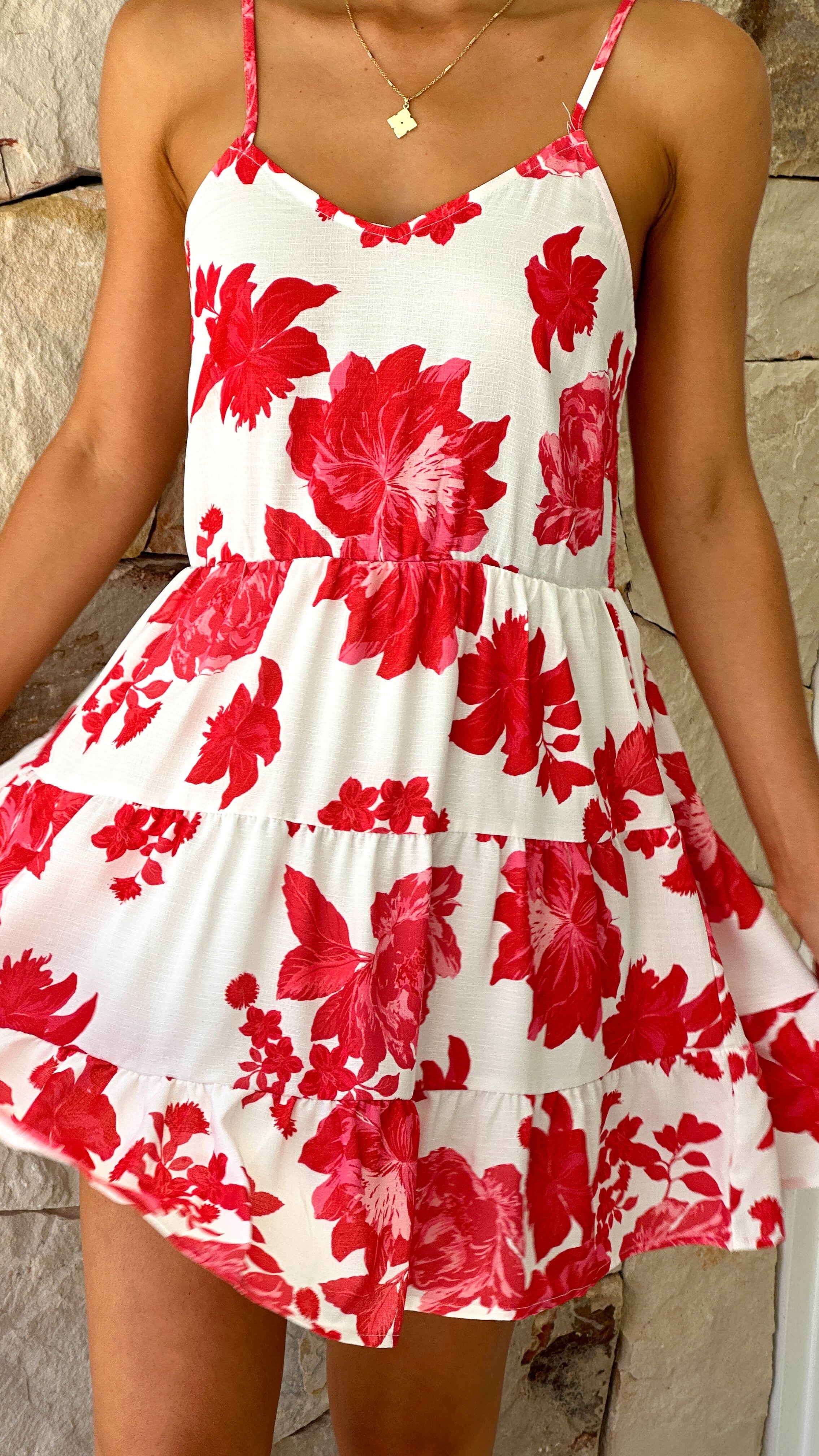 Chara Mini Dress - Red Floral