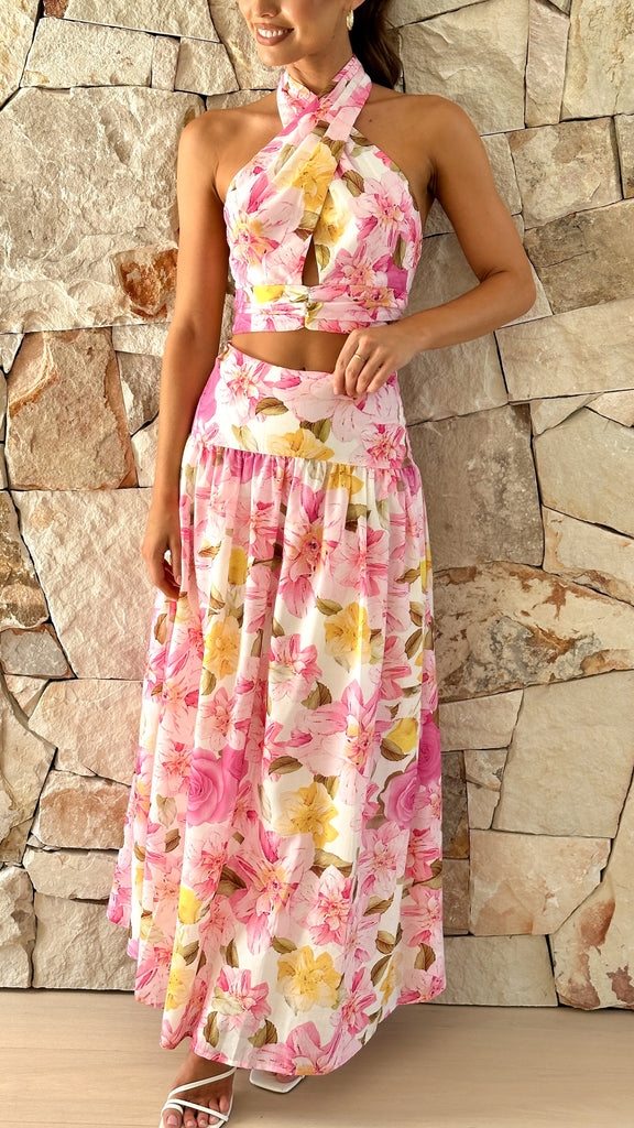 Jane Top and Maxi Skirt Set - Pink Floral - Billy J