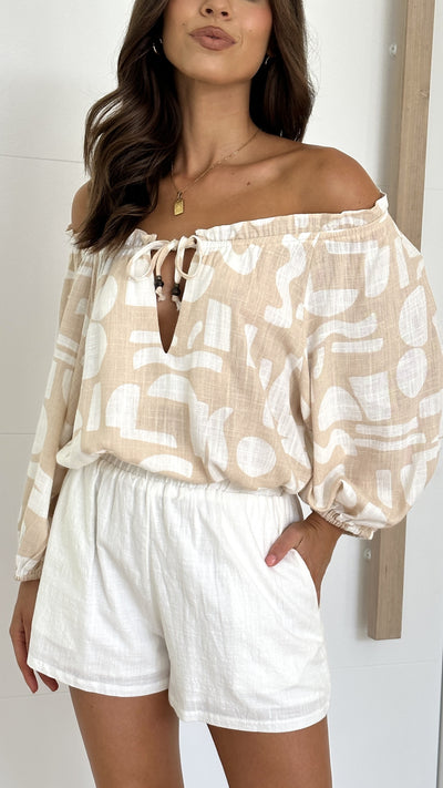 Load image into Gallery viewer, Kai Off The Shoulder Top - Beige Coco Print
