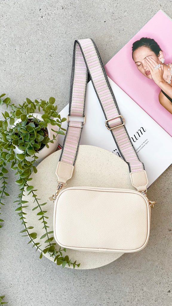 Bella Striped Webbing Camera Bag - Cream / Pink - Billy J