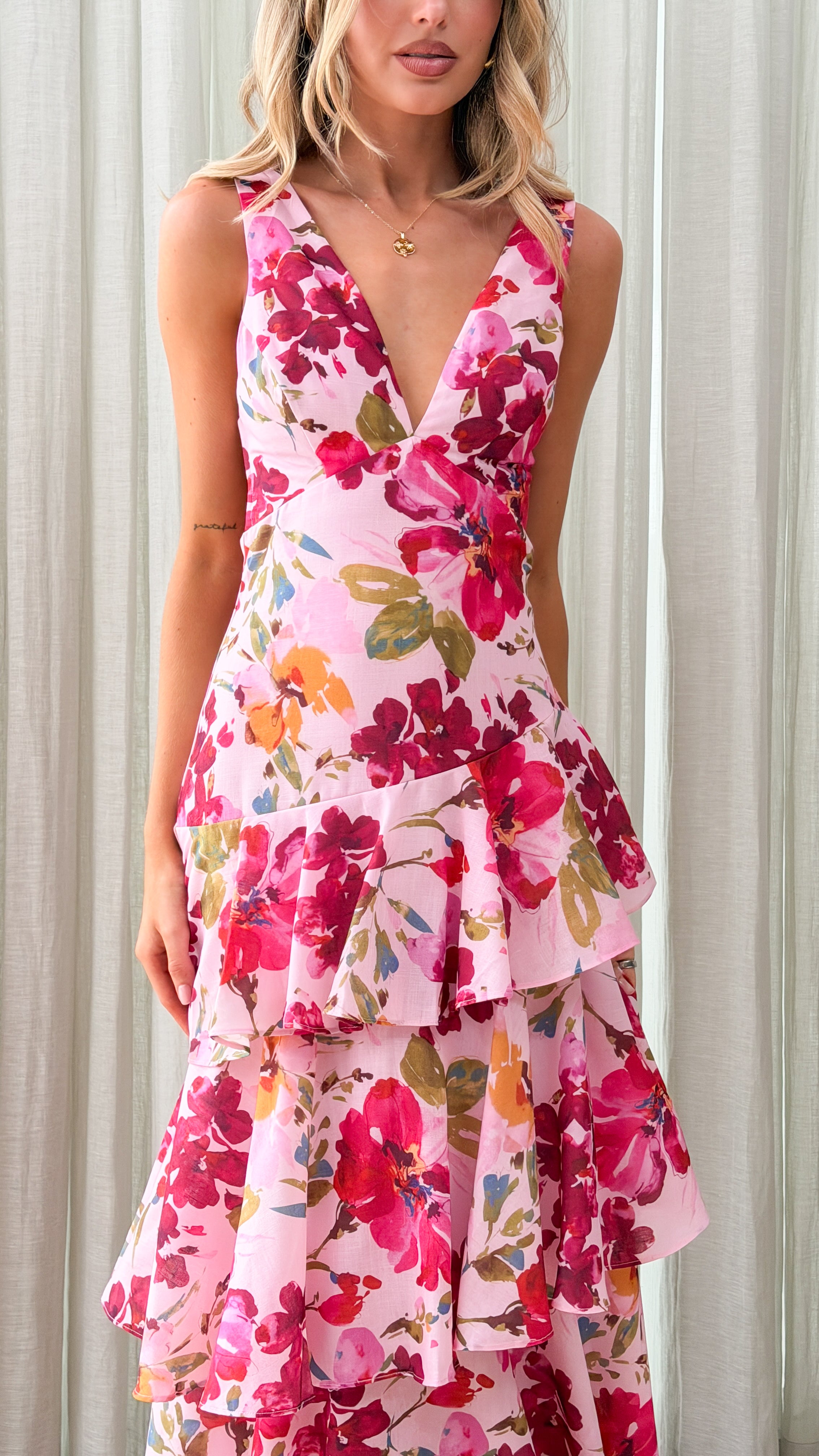 Stasie Maxi Dress - Pink Floral - Billy J