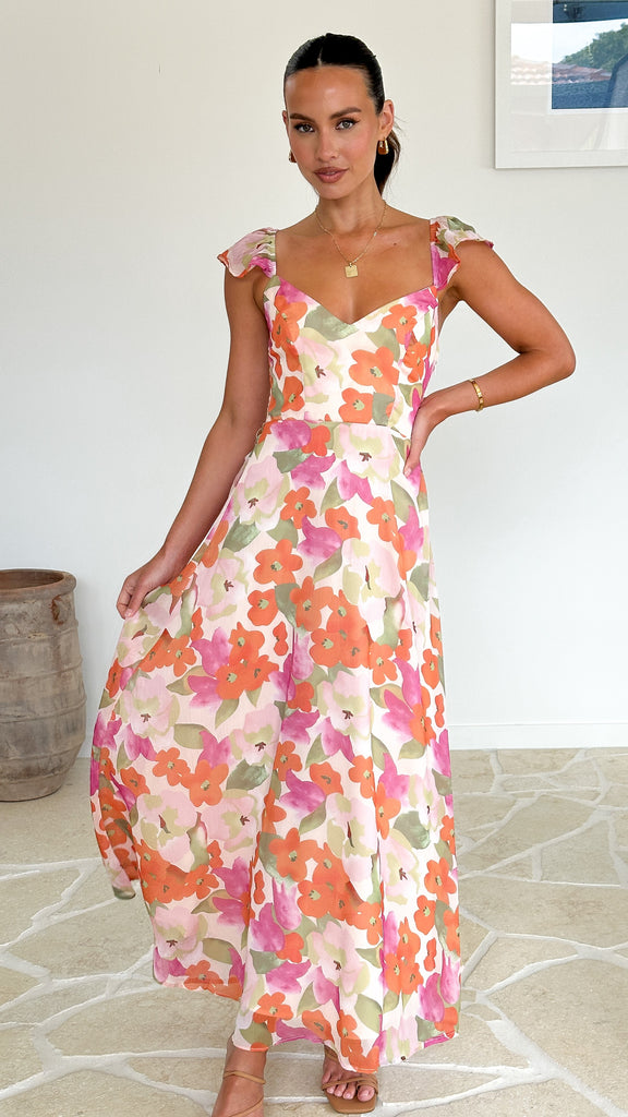 Calais Maxi Dress - Orange Floral - Billy J