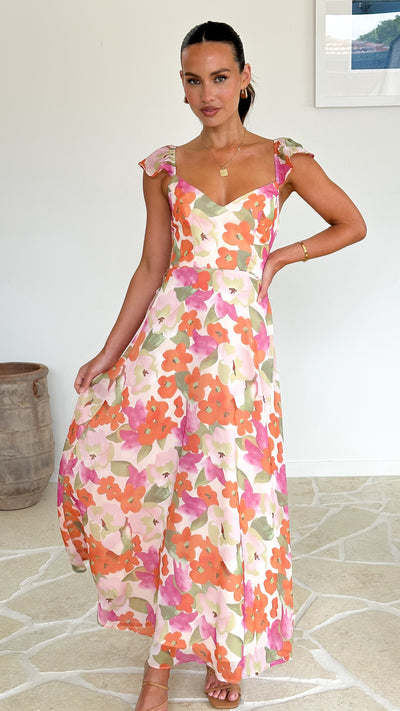 Load image into Gallery viewer, Calais Maxi Dress - Orange Floral - Billy J
