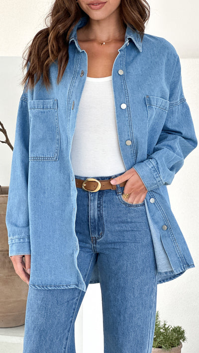 Load image into Gallery viewer, Blake Denim Shirt - Light Mid Denim - Billy J
