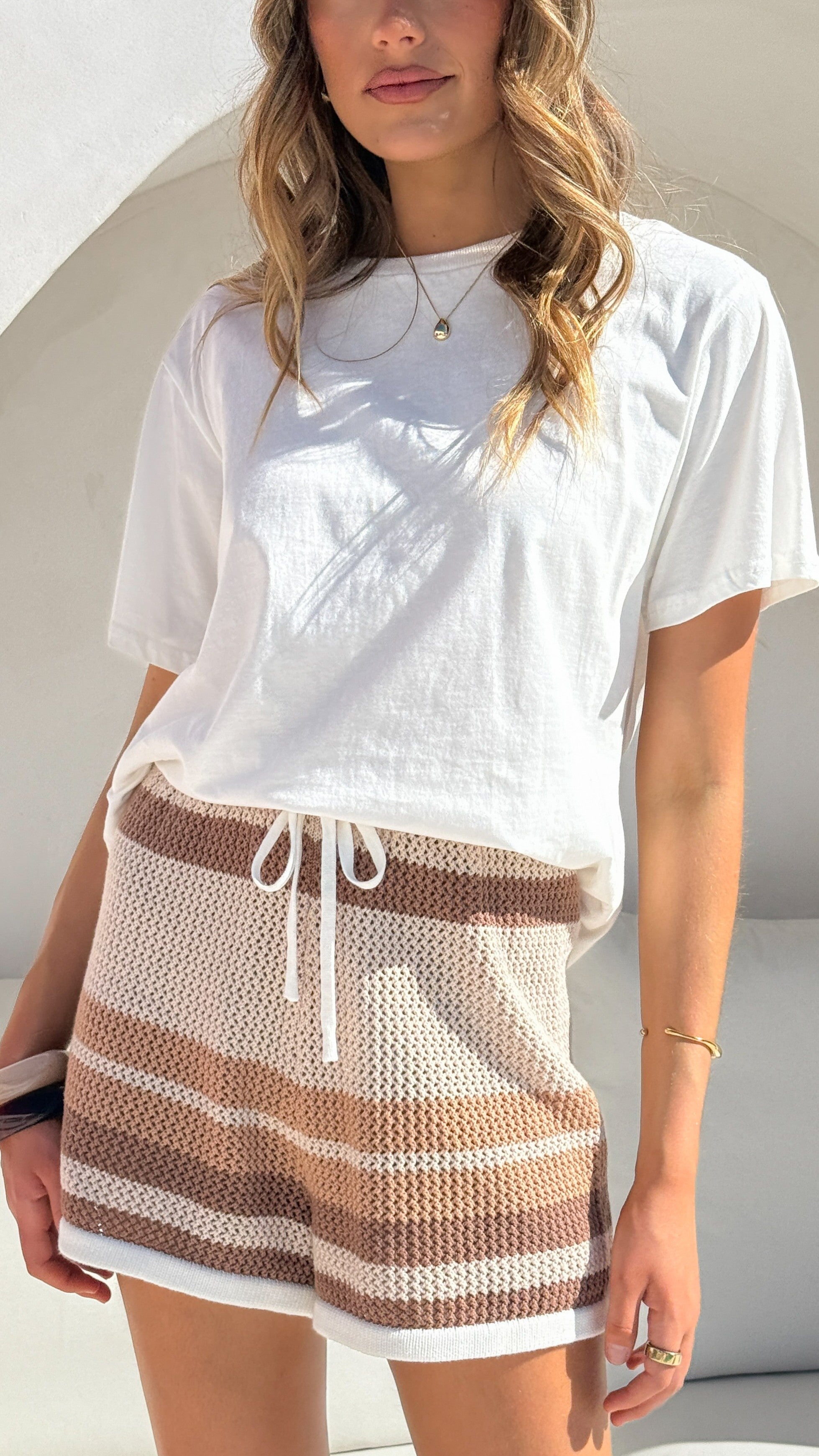 Janella Knit Shorts - Natural / Cream Stripe - Billy J