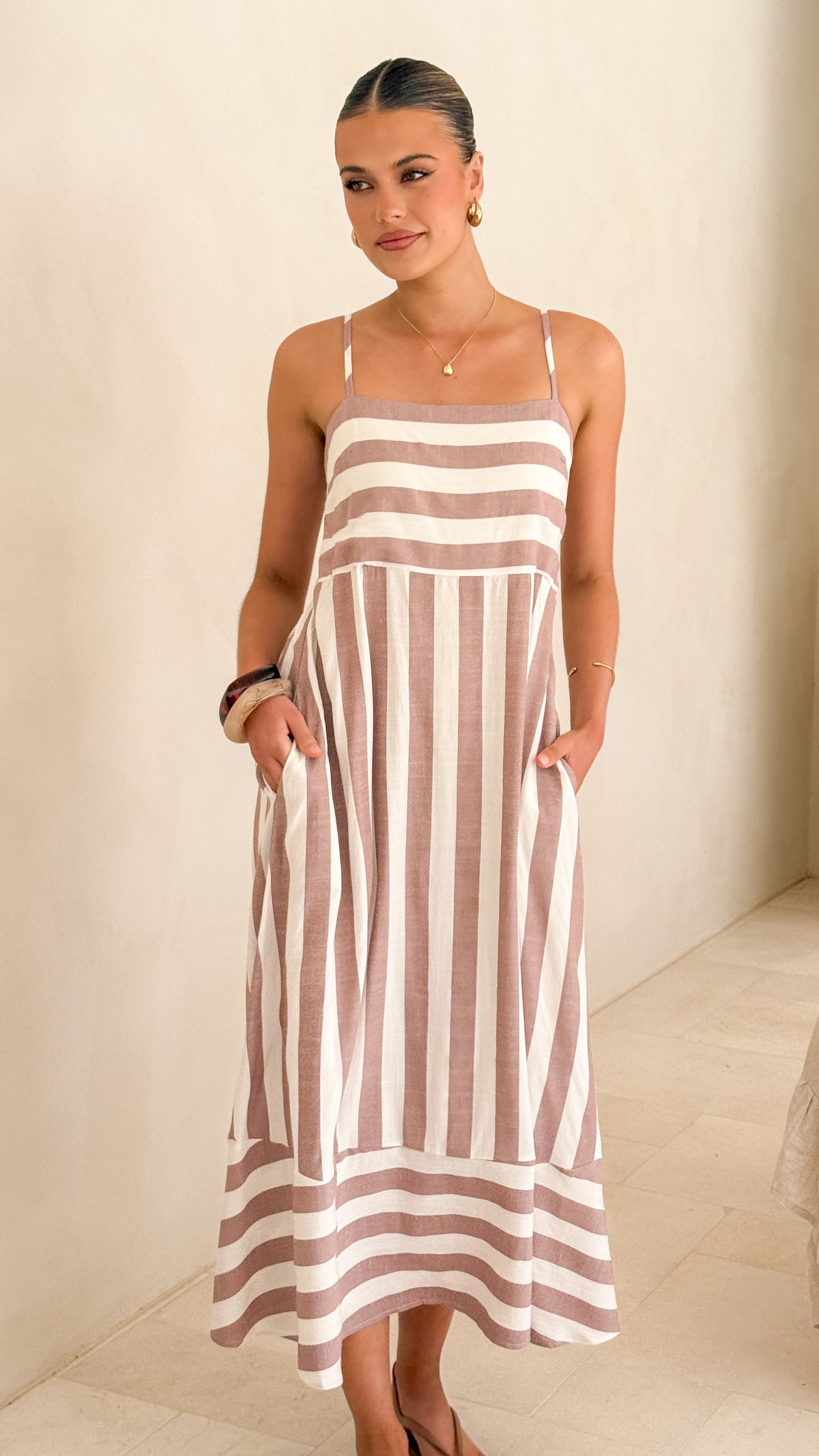 Baylee Midi Dress - Chocolate Stripe - Billy J