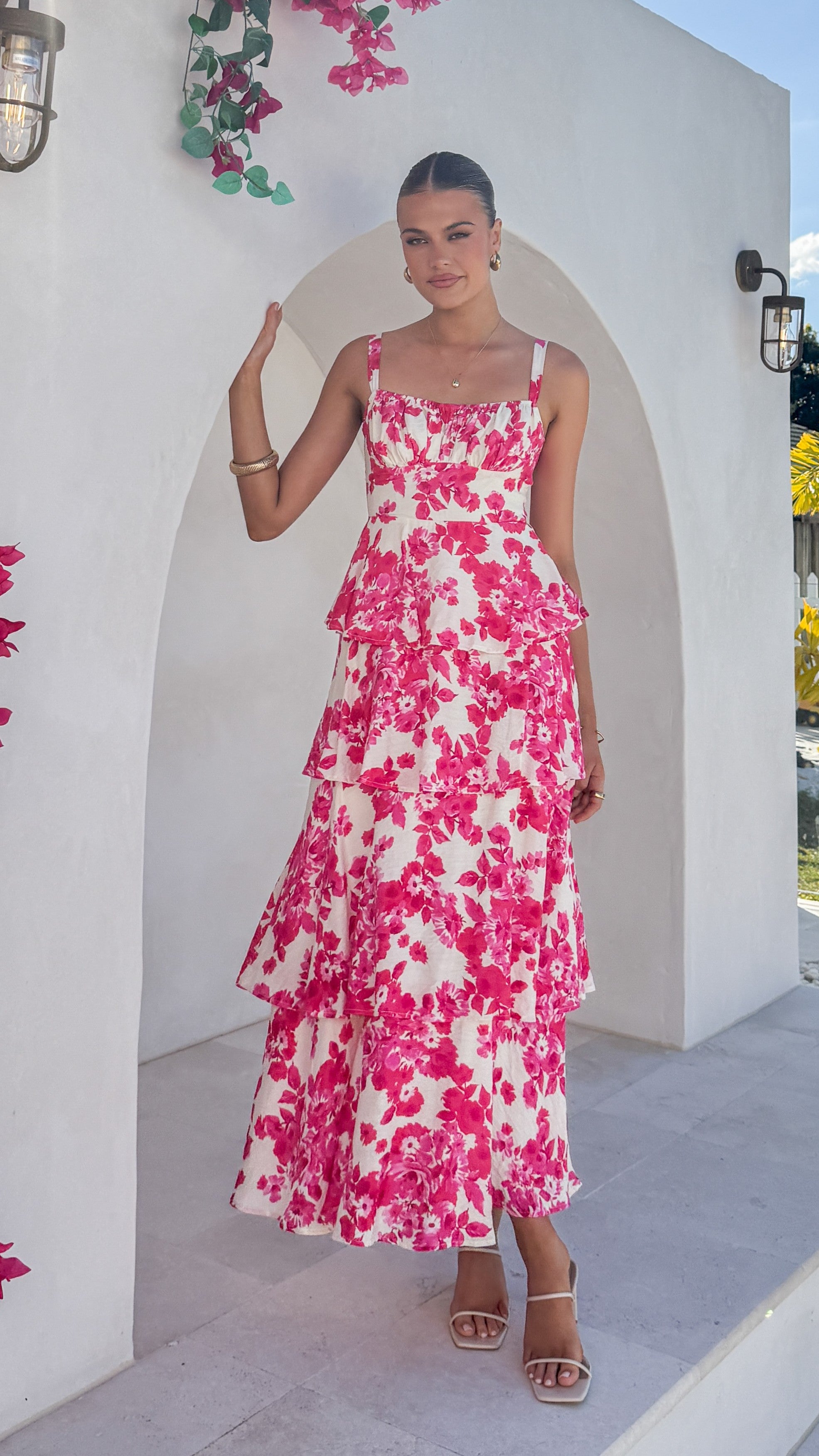 Odilia Maxi Dress - Pink/White Floral - Billy J