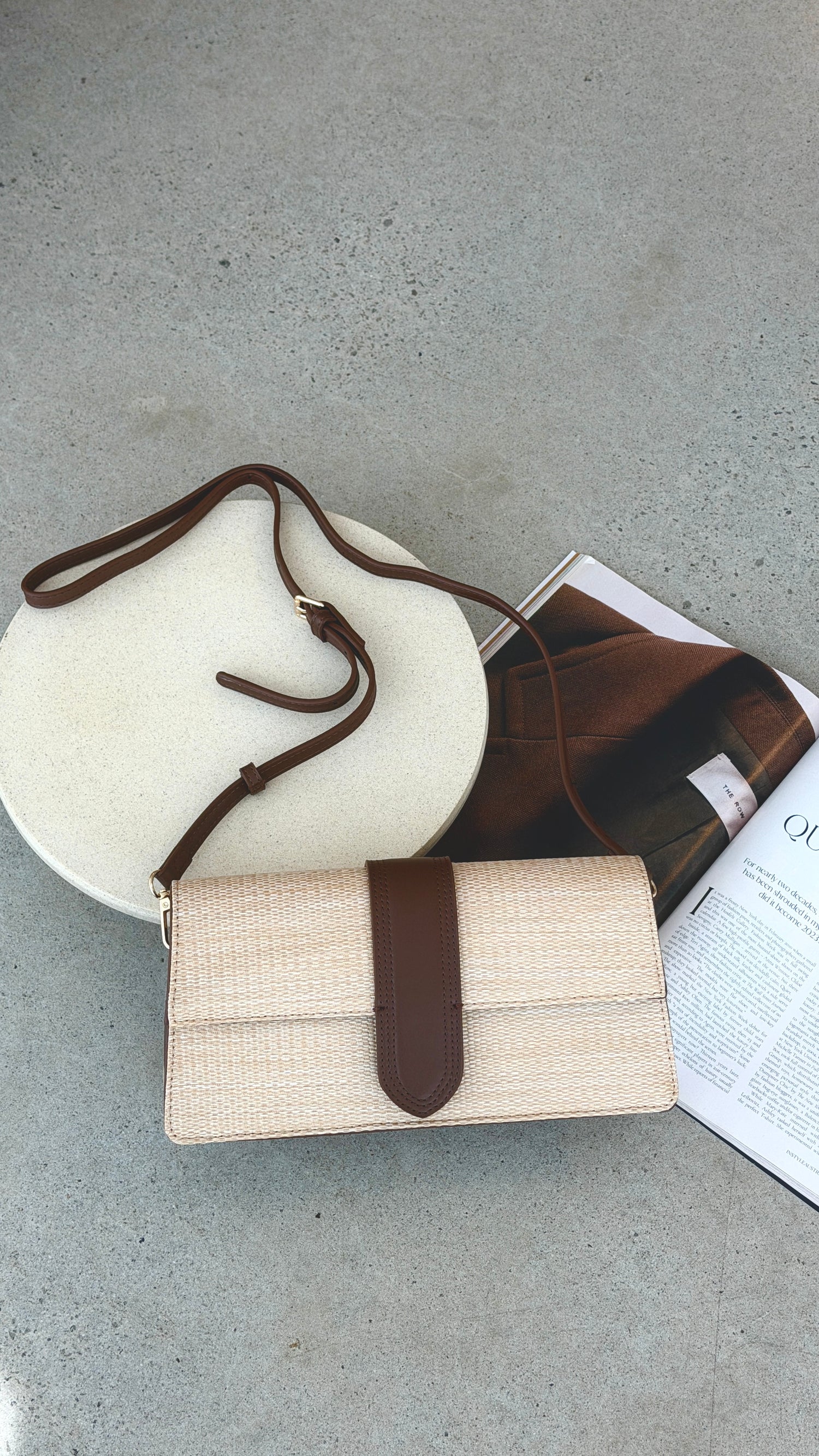 Woven Fold Over Small Bag - Natural - Billy J