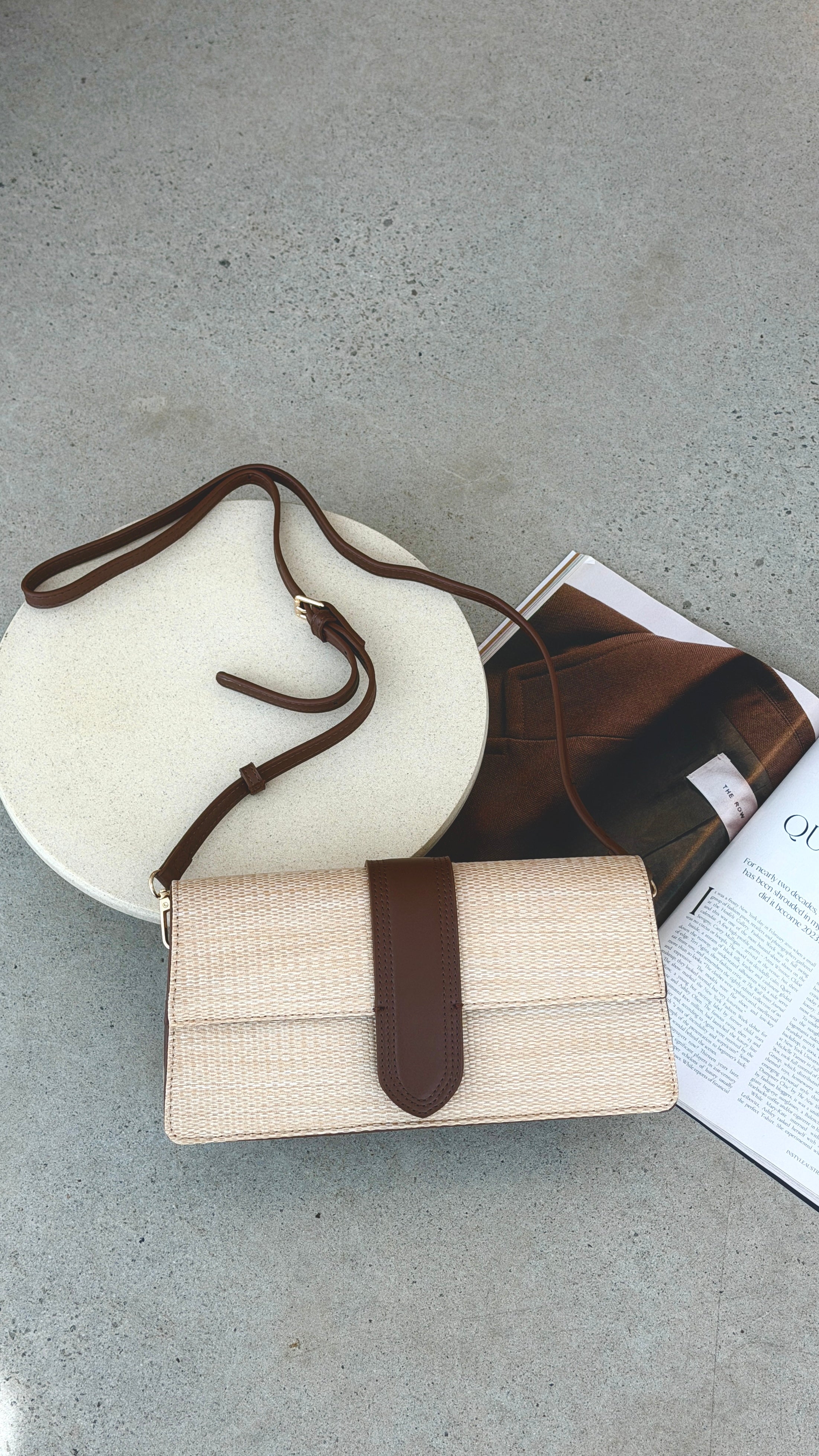 Woven Fold Over Small Bag - Natural - Billy J