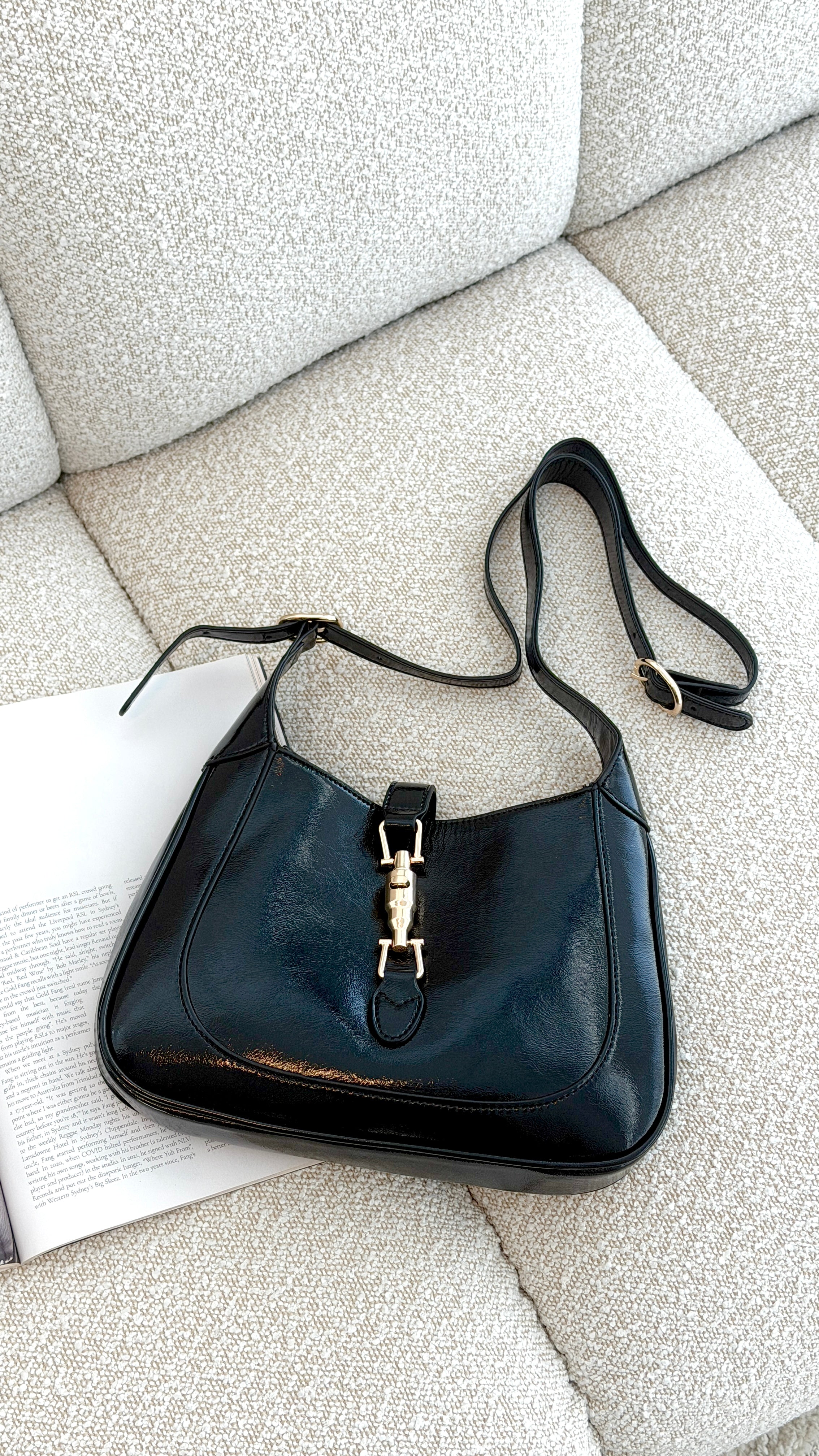 Alix Shoulder Bag - Black Crinkle Patent - Billy J