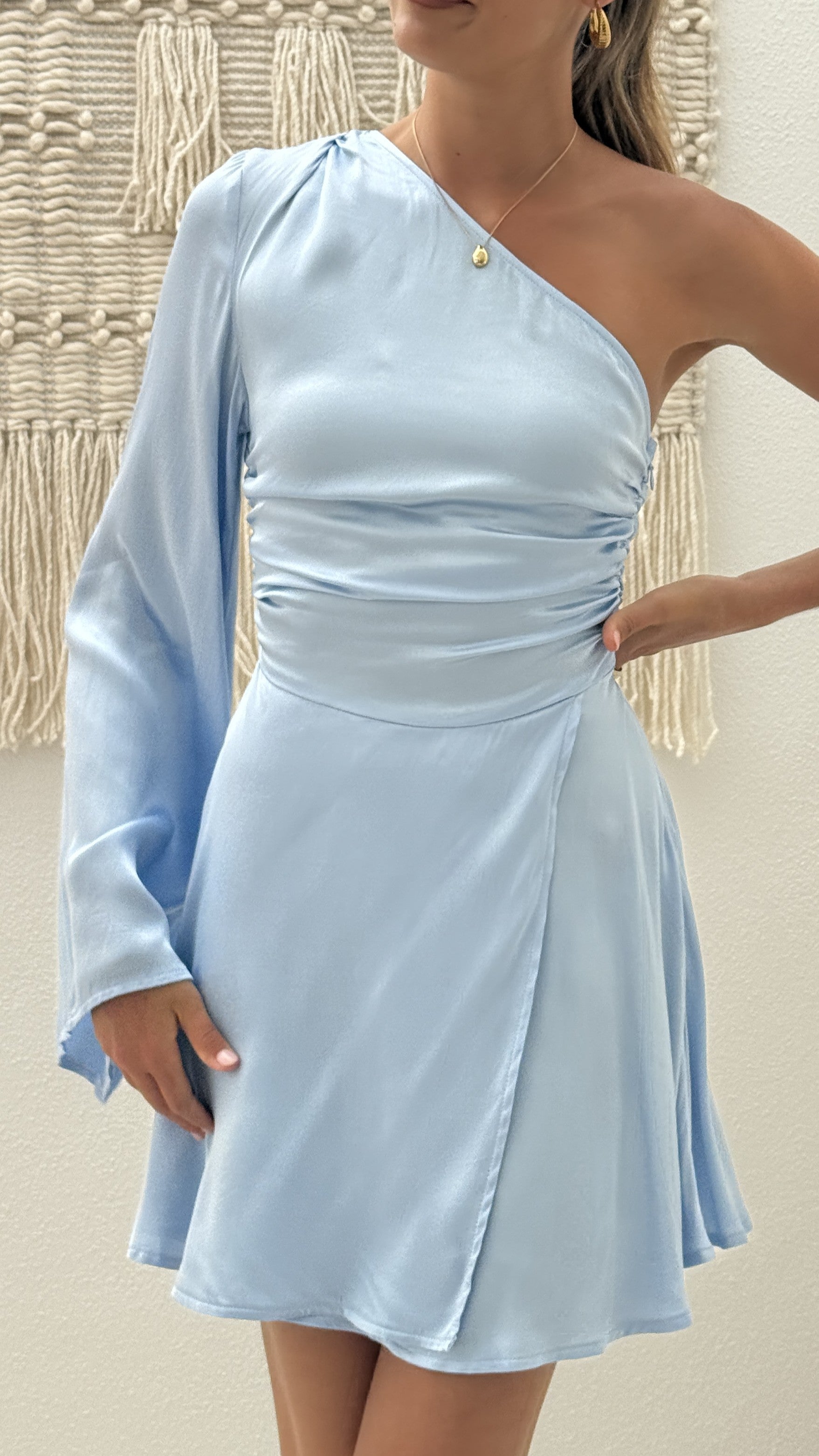 Letty One Shoulder Mini Dress - Baby Blue - Billy J