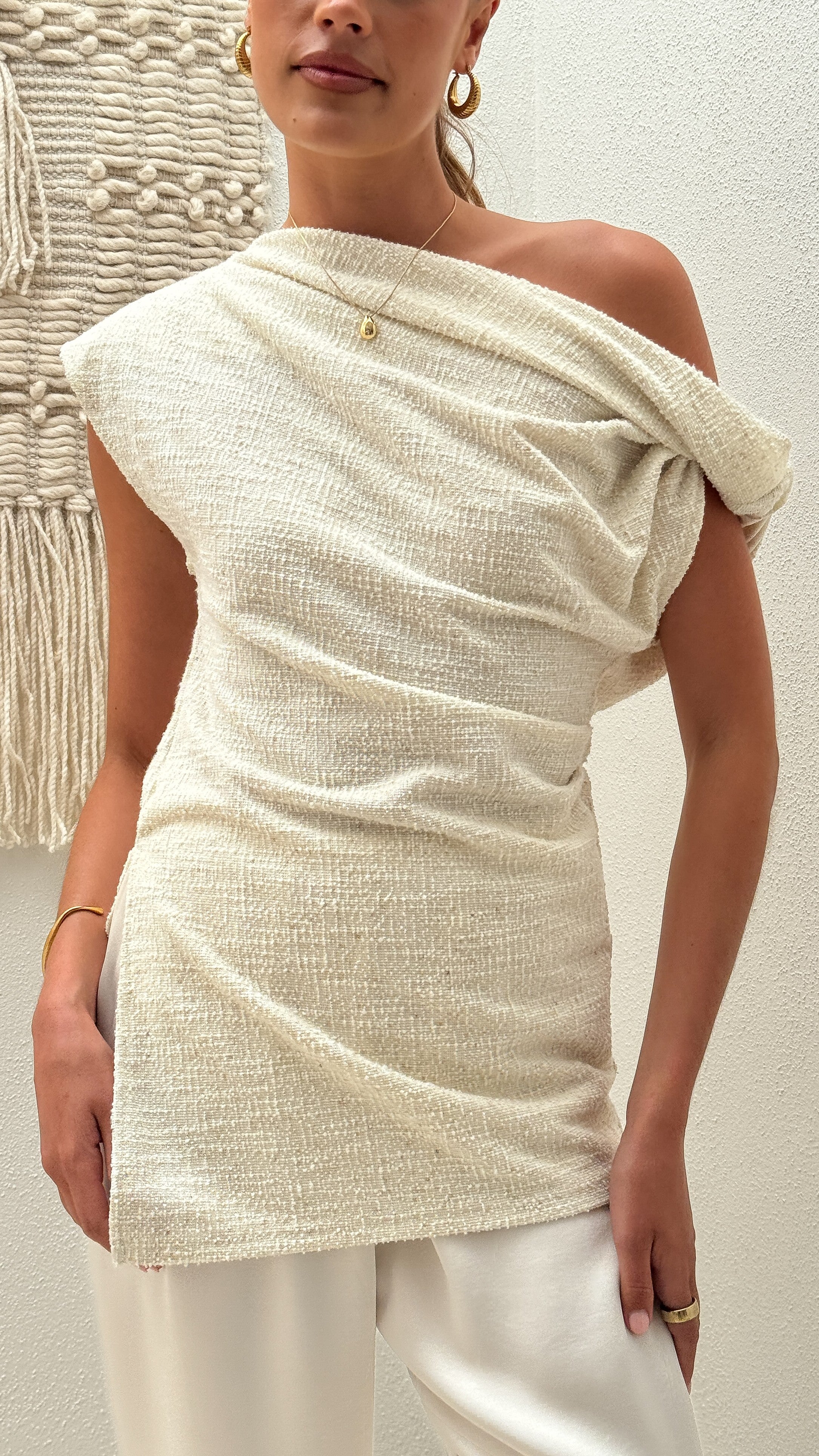 Freya Off The Shoulder Top - Beige - Billy J