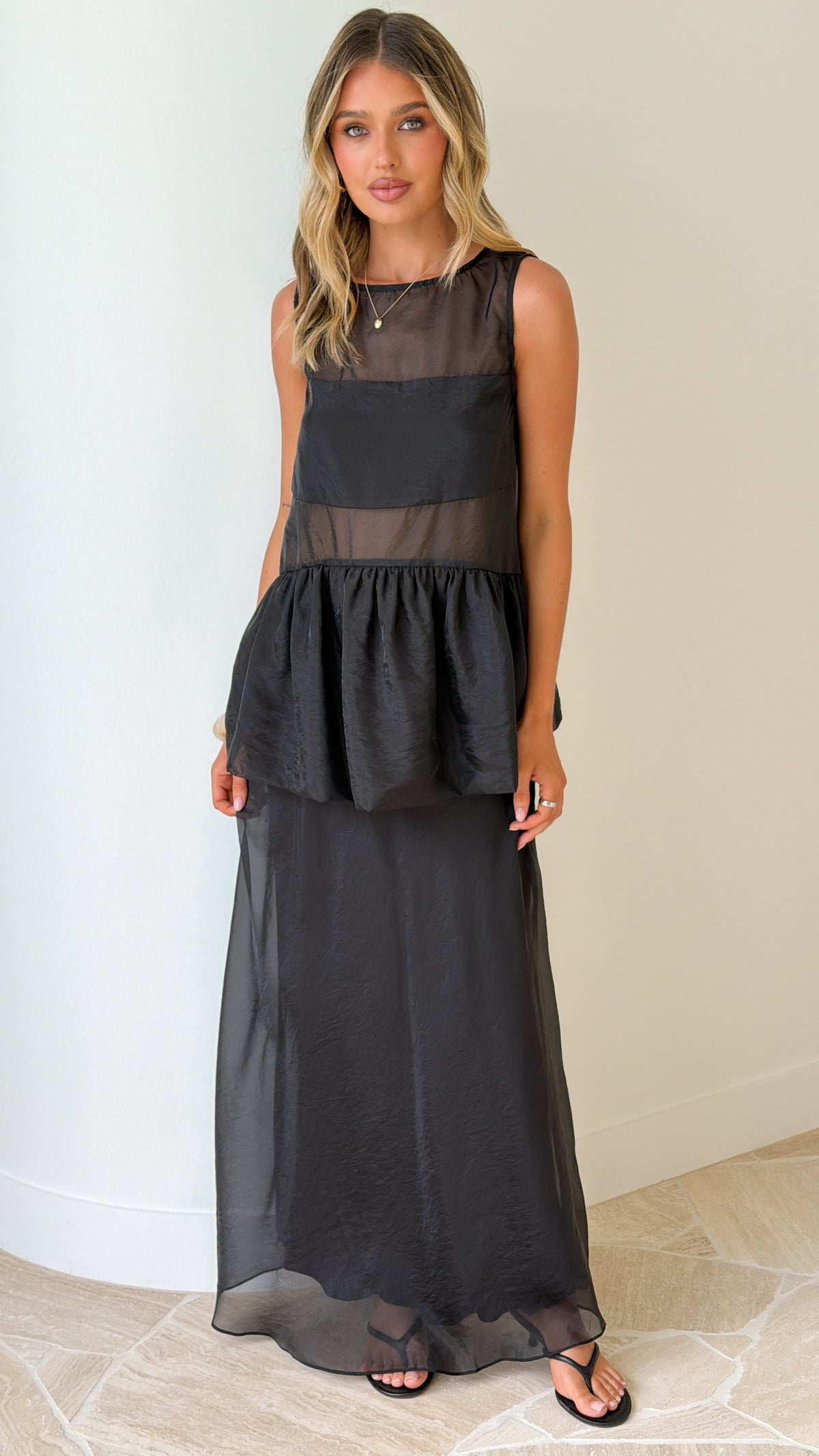 Kelly Sheer Top & Maxi Skirt Set - Black - Billy J