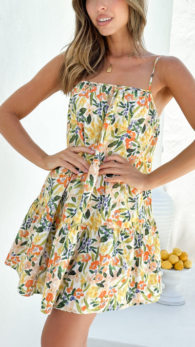 Load image into Gallery viewer, Audrie Mini Dress - Lemon Floral
