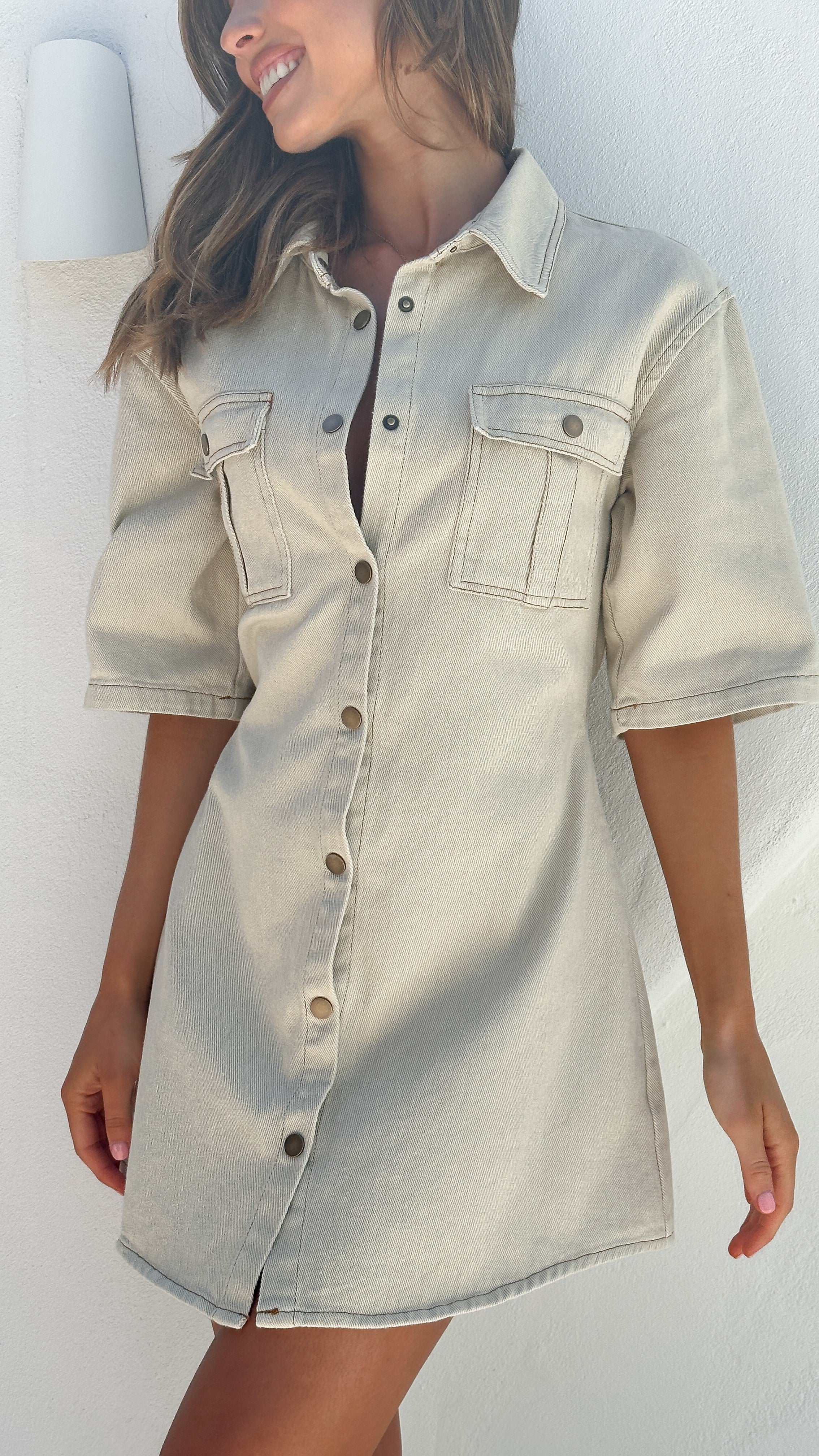 Raz Mini Dress - Oat Denim - Billy J