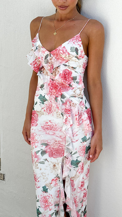 Load image into Gallery viewer, Debbie Midi Dress - Pink / White Floral - Billy J
