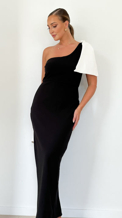 Load image into Gallery viewer, Celeste Midi Dress - Black/White Bow - Billy J
